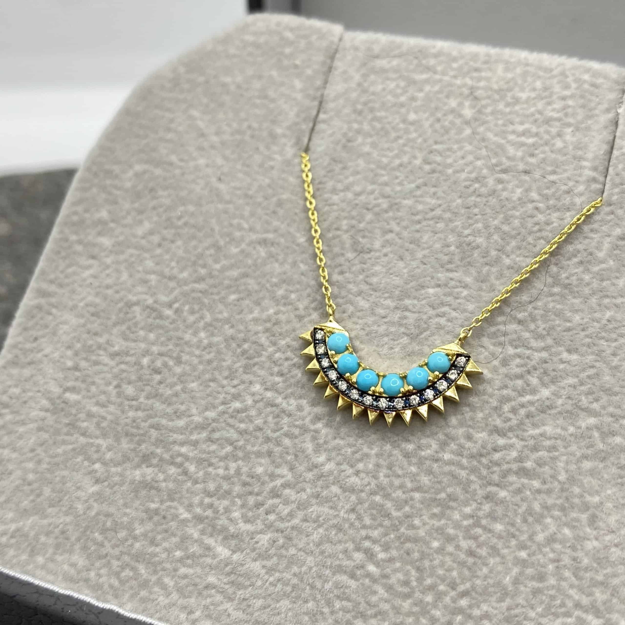 Sun rays turquoise and diamonds happy pendant — Melina Fachidis (6)