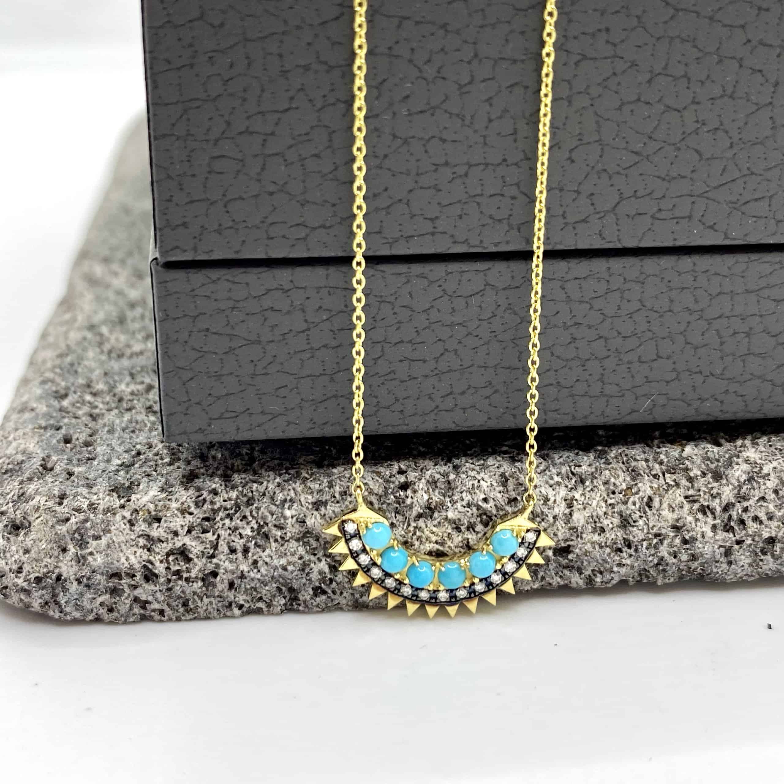 Sun rays turquoise and diamonds happy pendant — Melina Fachidis (8)