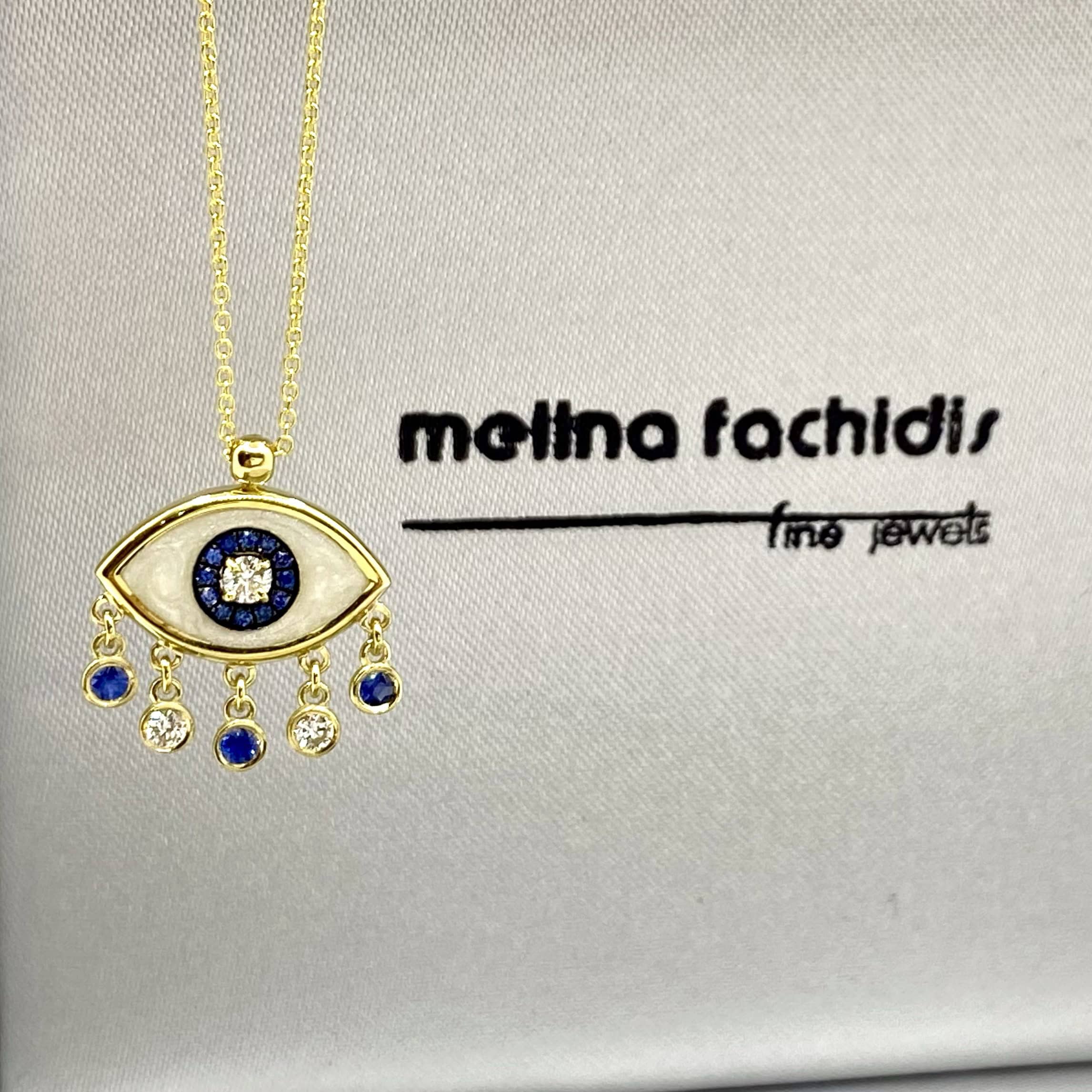 Dangling evil eye pendant with diamonds blue sapphires — Melina Fachidis (4)