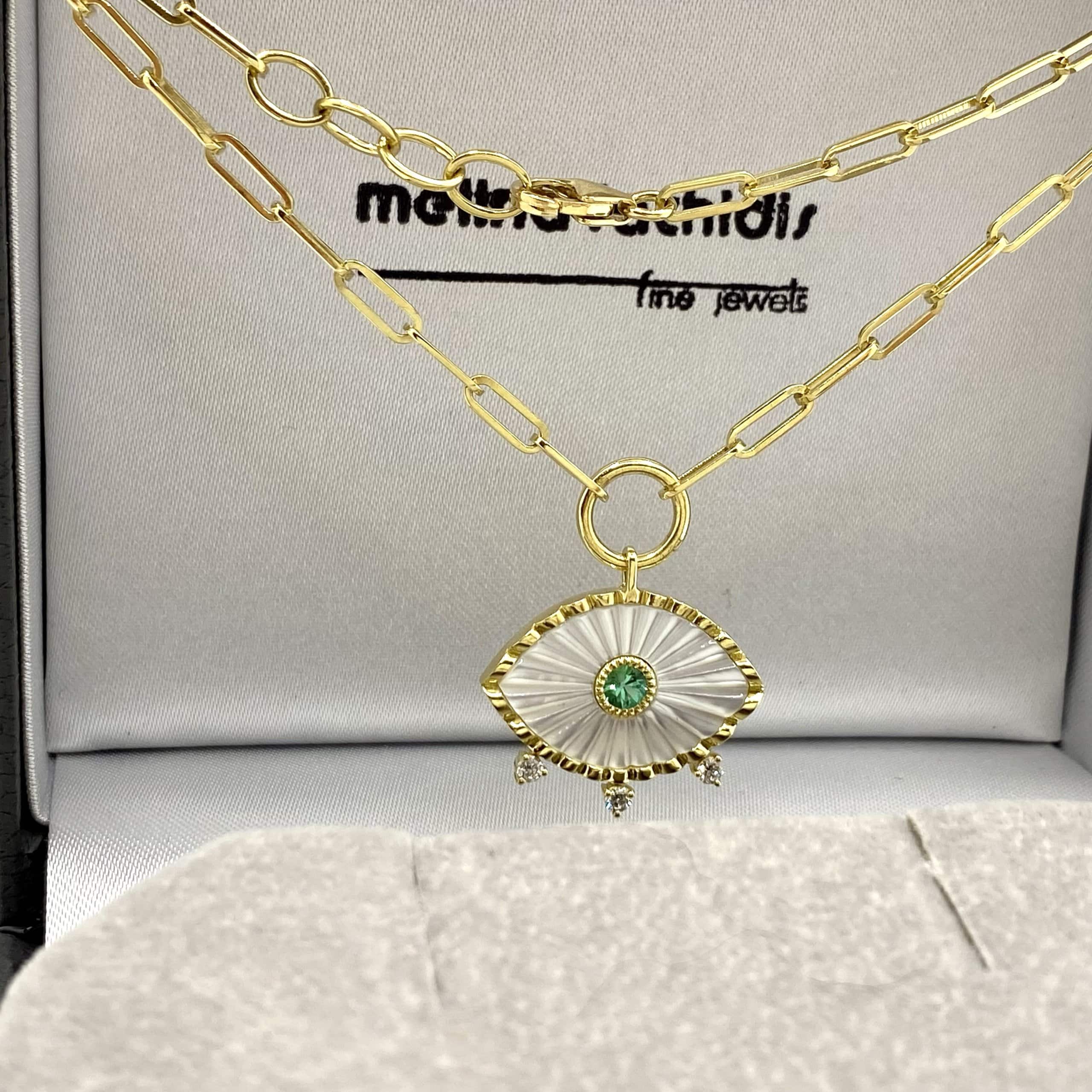 Paper clip chain necklace with an Eye pendant — Melina Fachidis (2)
