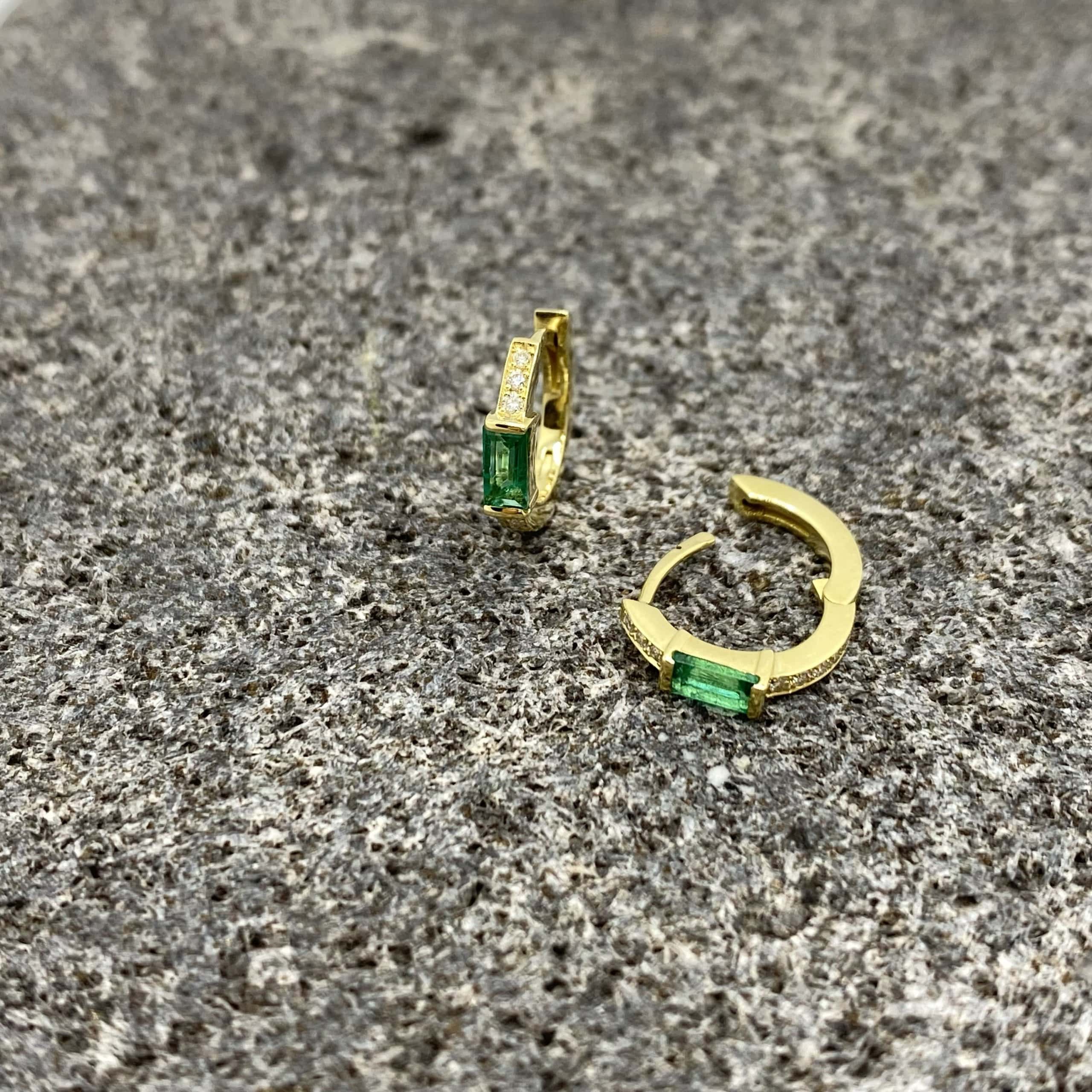 Emerald baguette diamond Huggies — Melina Fachidis (5)
