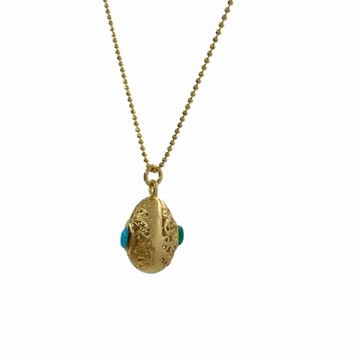 Yellow gold silver egg shape chain pendant with a turquoise and a green onyx. — Melina Fachidis (2)