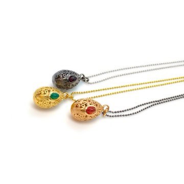 Yellow gold silver egg shape chain pendant with a turquoise and a green onyx. — Melina Fachidis (5)