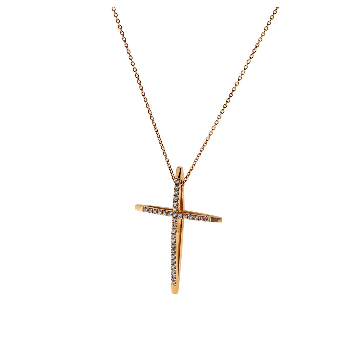 Minimal long diamond rose gold cross — Melina Fachidis