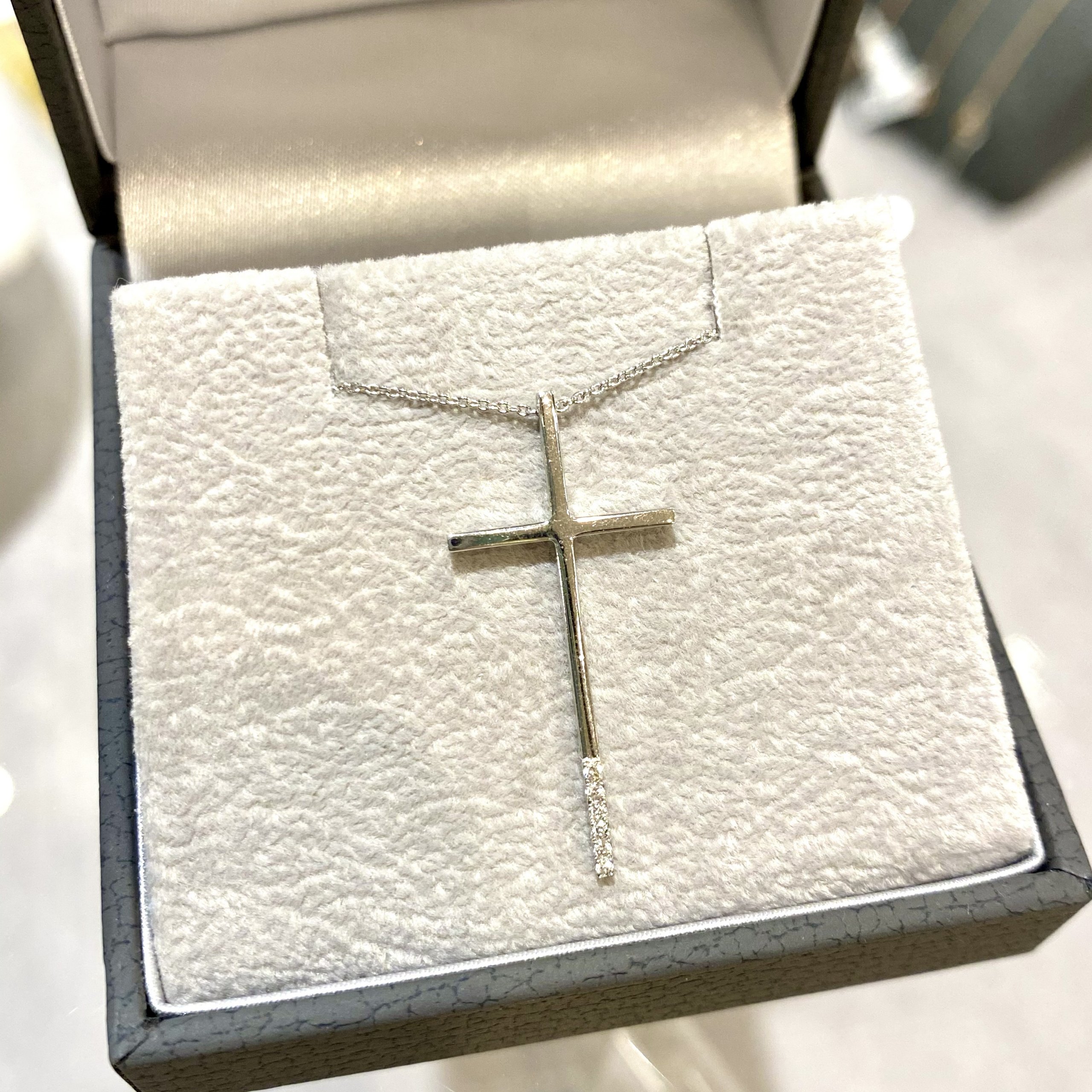 Minimal white gold cross with diamond edge — Melina Fachidis (4)