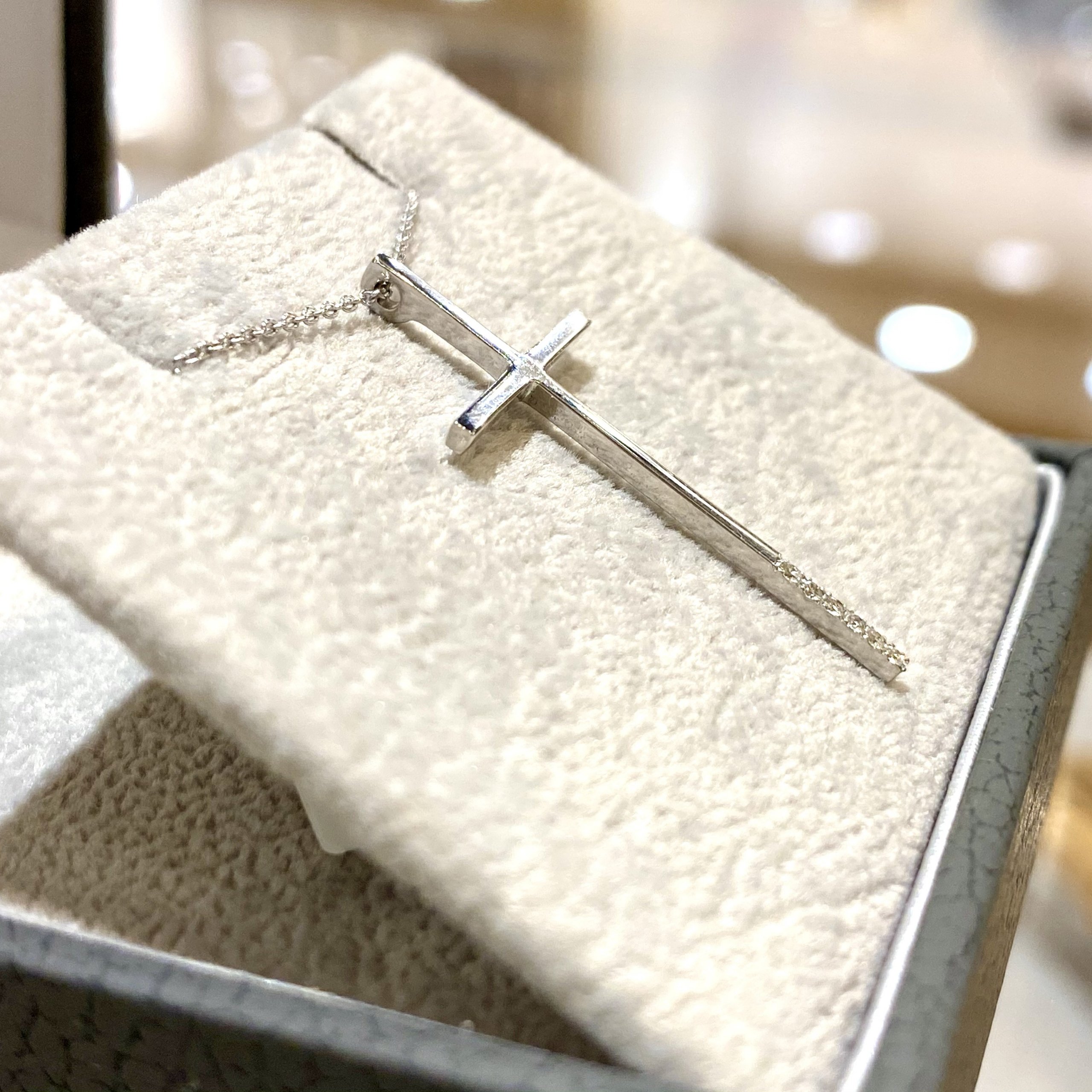 Minimal white gold cross with diamond edge — Melina Fachidis (3)