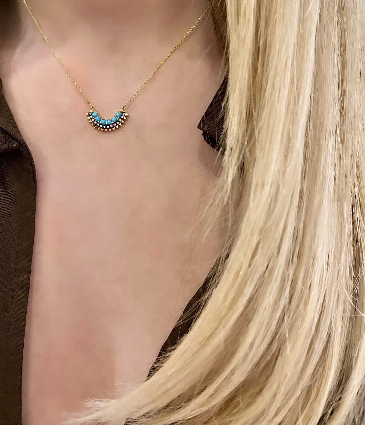 Sun rays turquoise and diamonds happy pendant — Melina Fachidis (5)