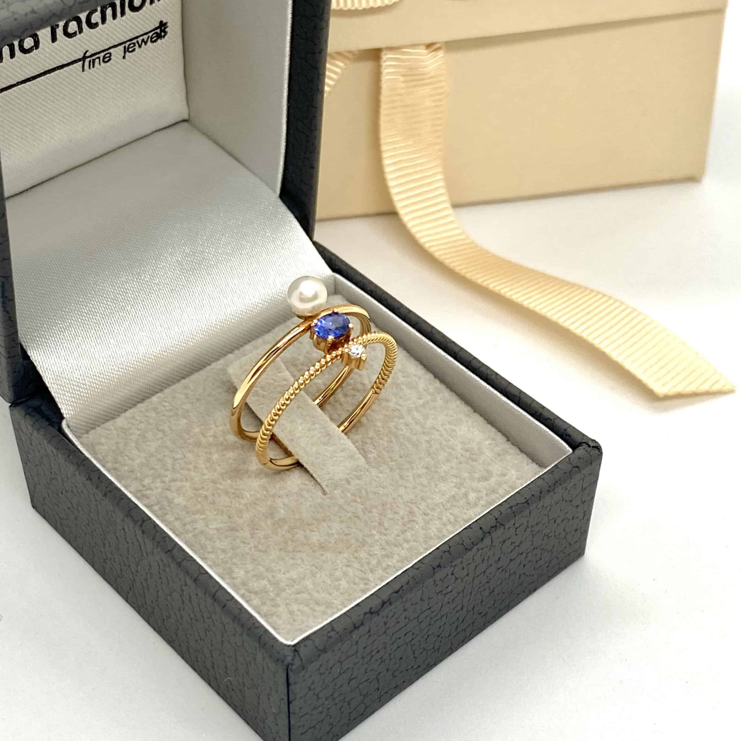Double line sapphire and pearl diamond ring — Melina Fachidis (2)