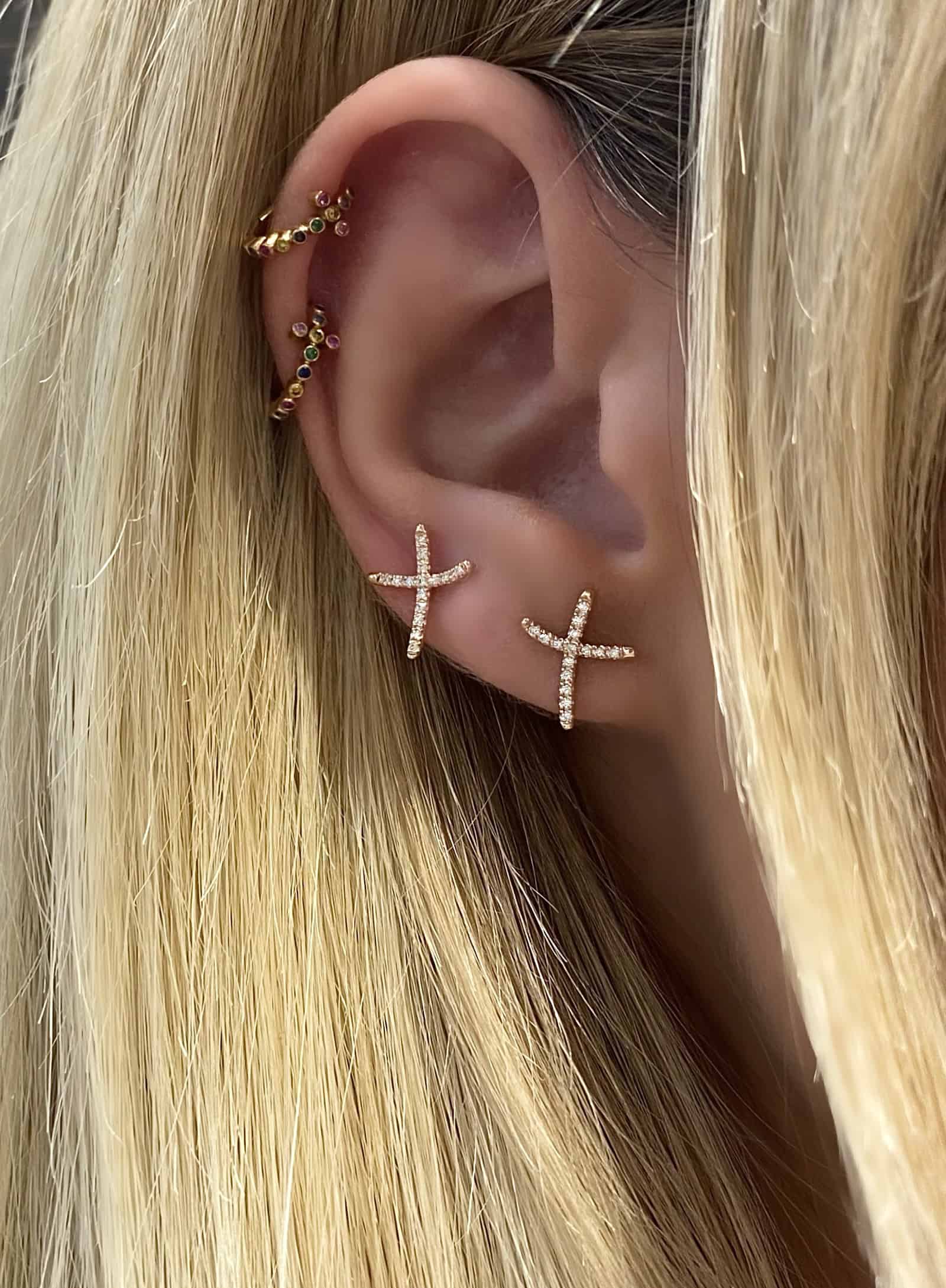 Diamond cross stud earrings — Melina Fachidis (2)