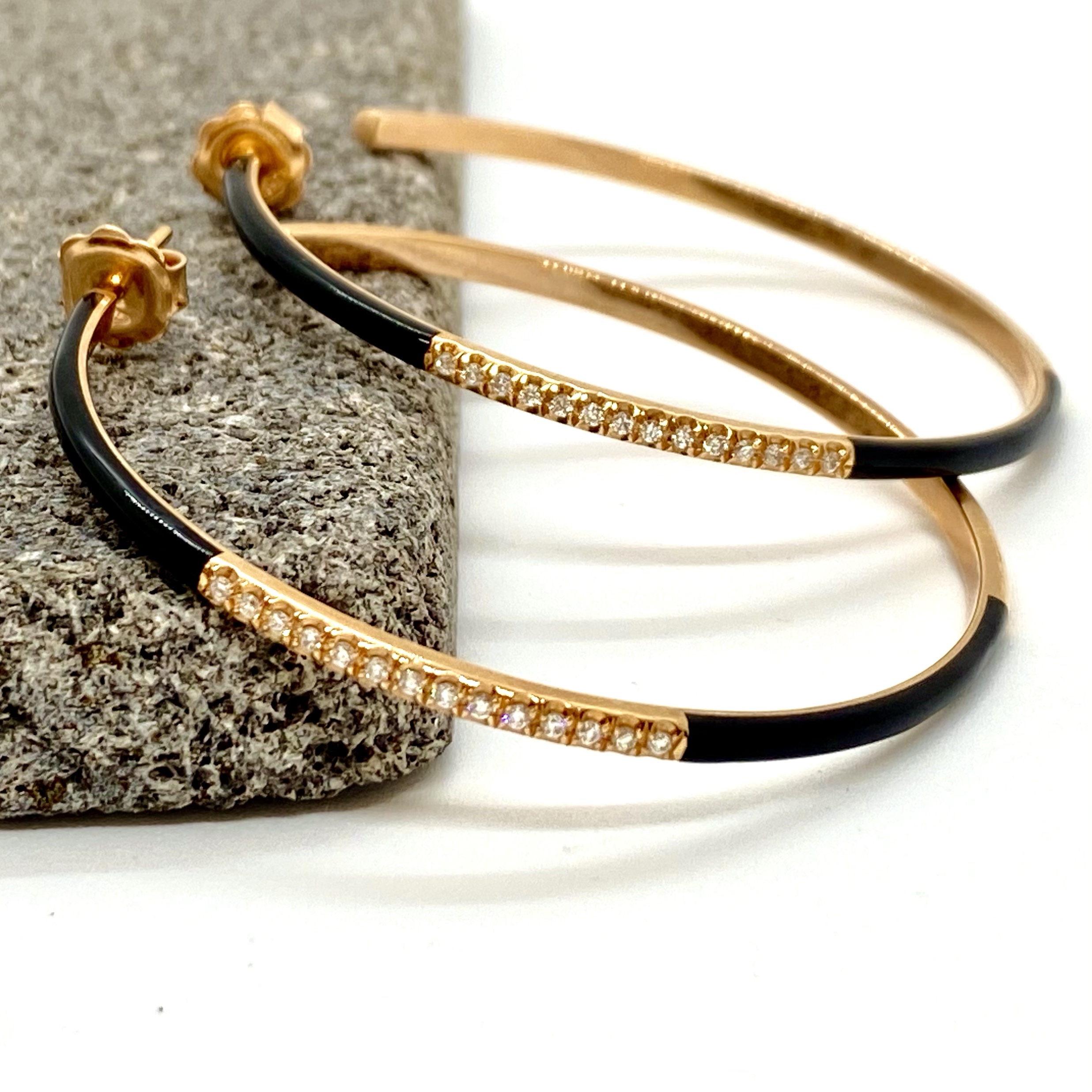 Black enameled diamond hoops — Melina Fachidis (3)