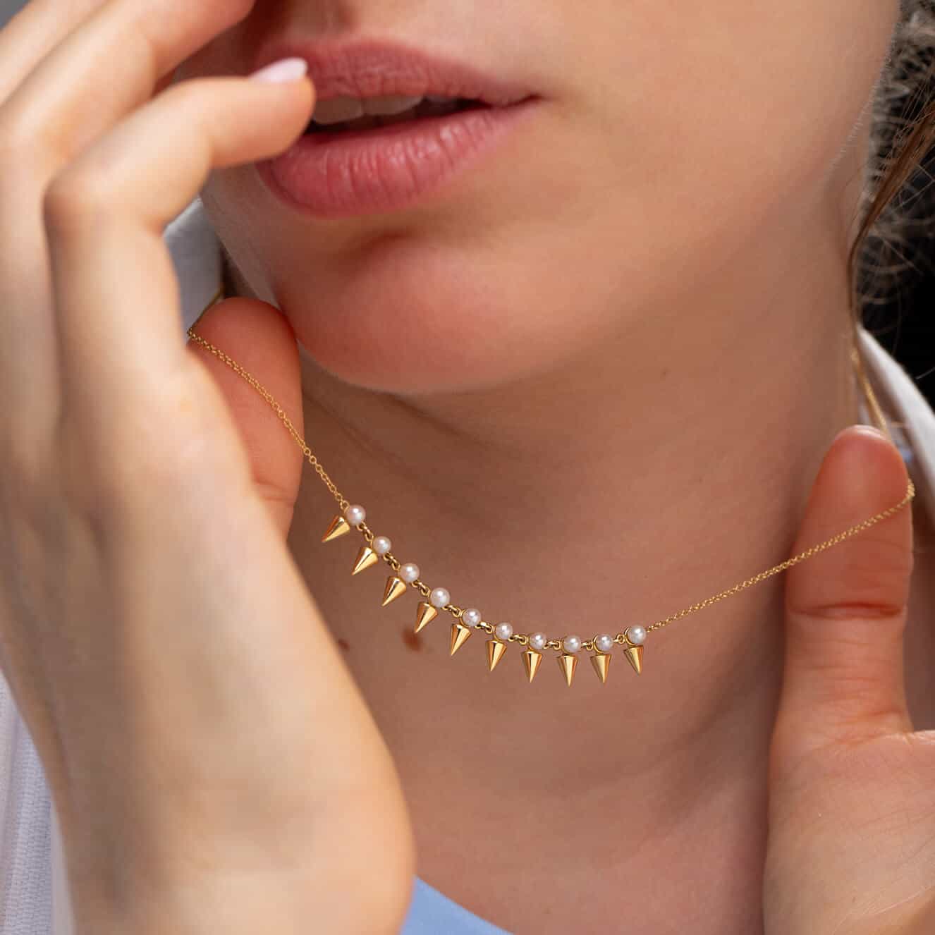 Pearls and golden spikes necklace — Melina Fachidis (3)