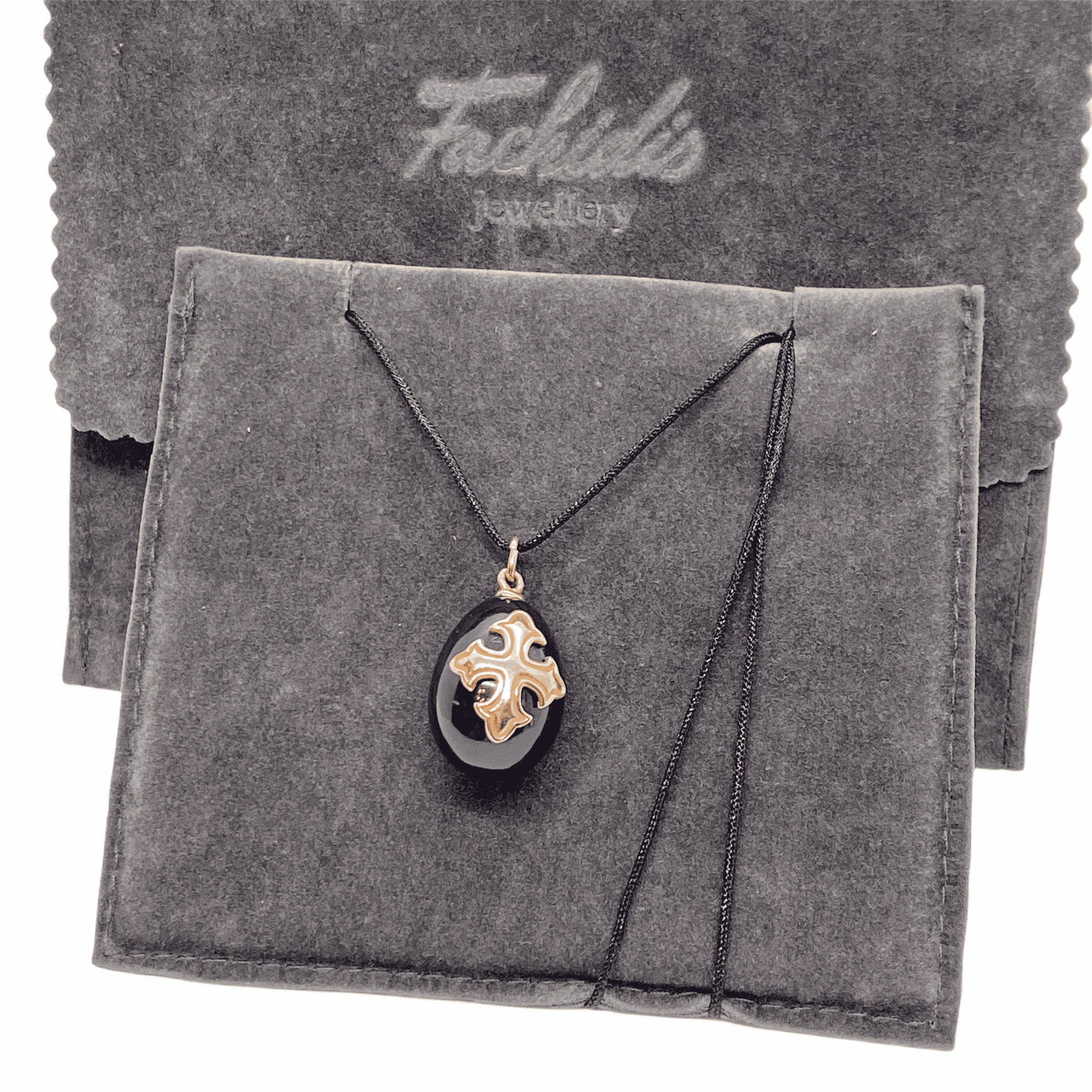 Black paste egg-cross pendant — Melina Fachidis (2)