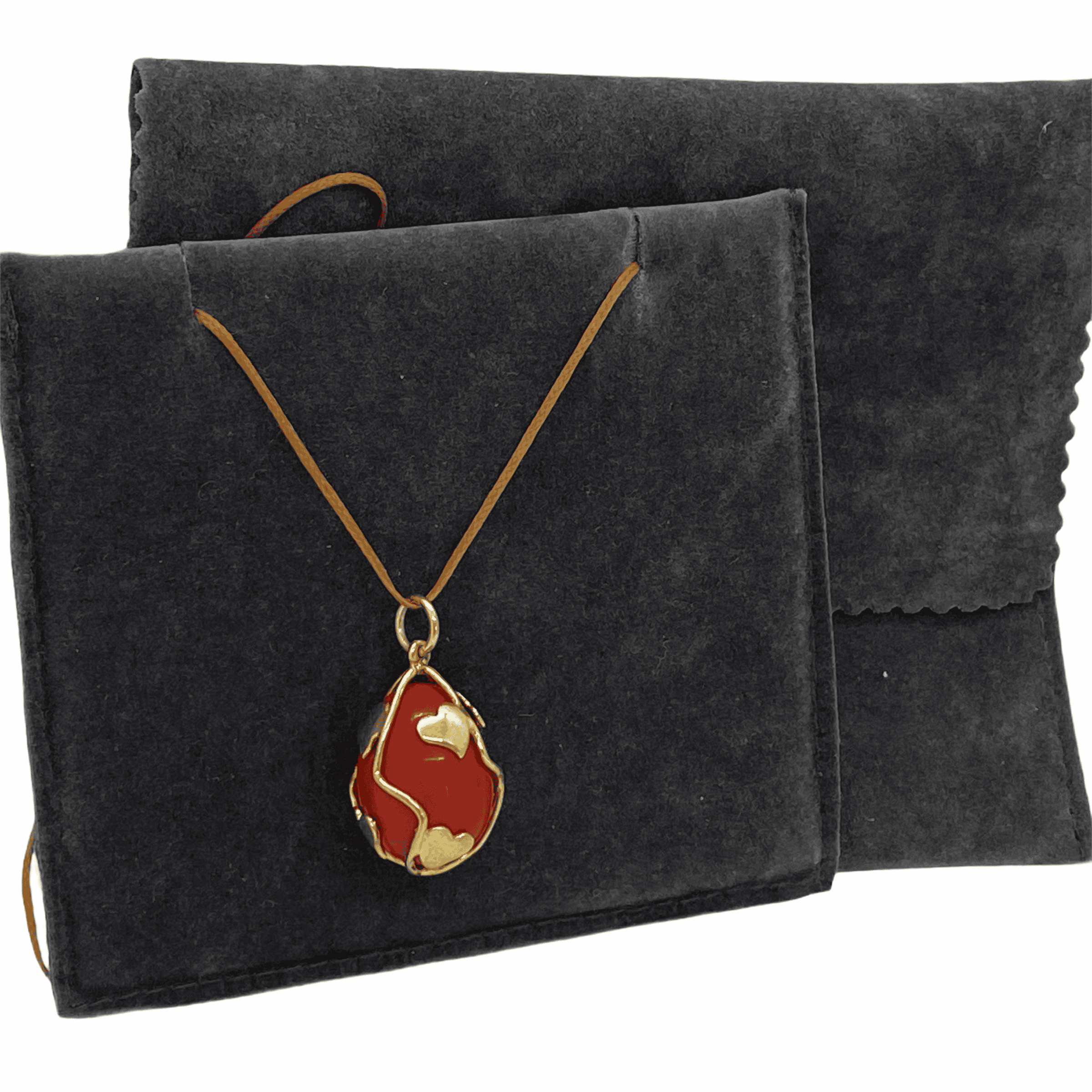 Red coral paste and hearts egg shaped pendant — Melina Fachidis (3)