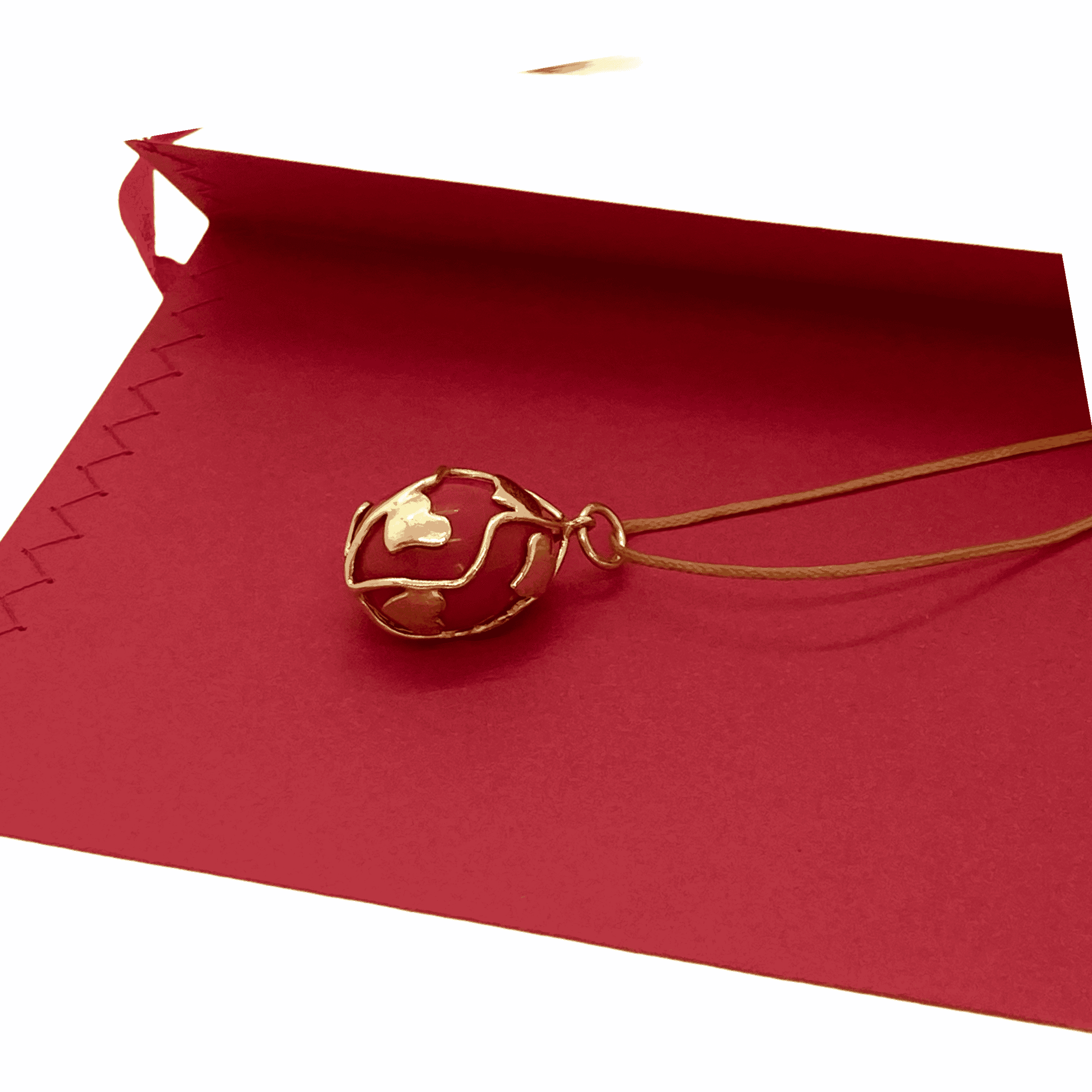 Red coral paste and hearts egg shaped pendant — Melina Fachidis (2)