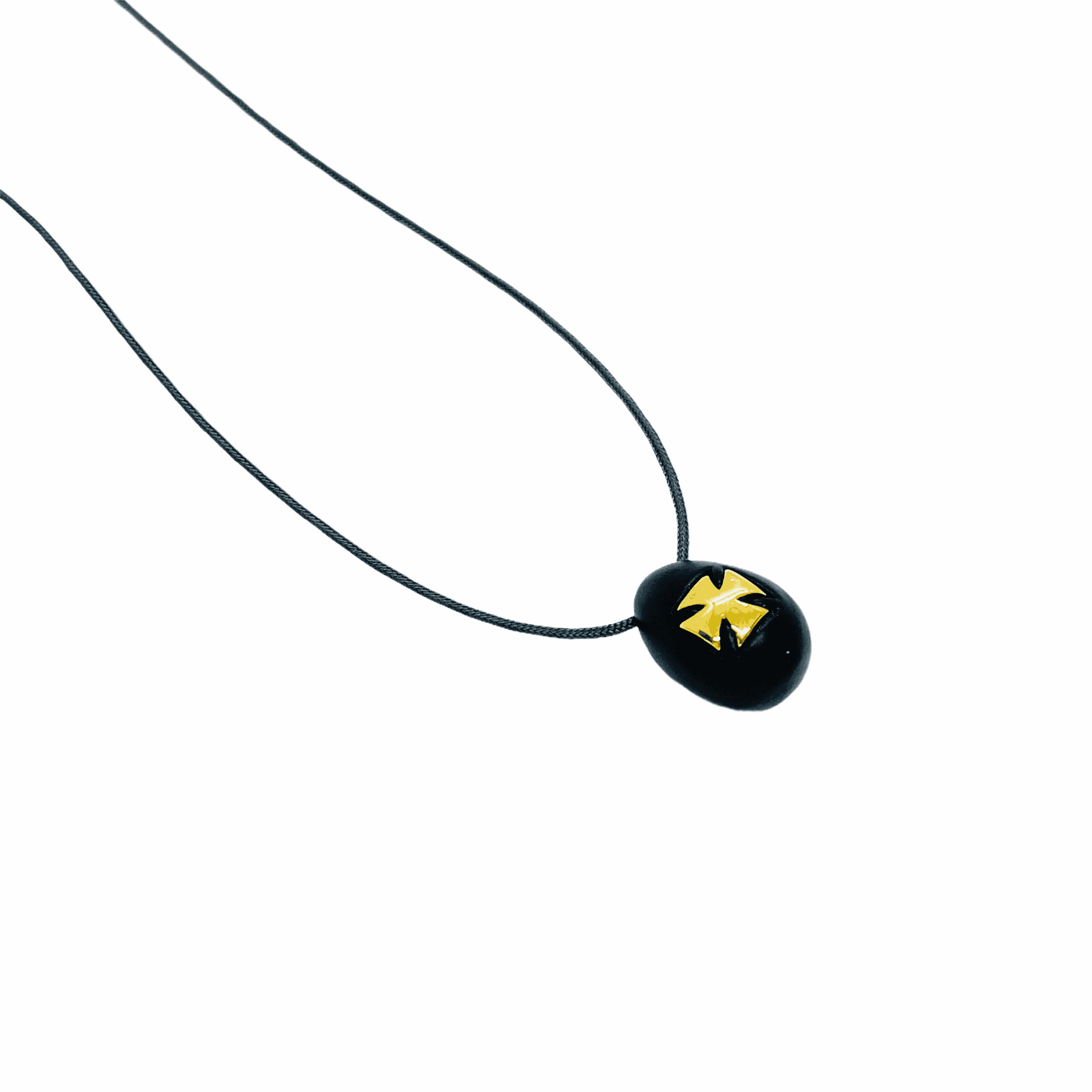 Black egg shaped cross pendant — Melina Fachidis (3)