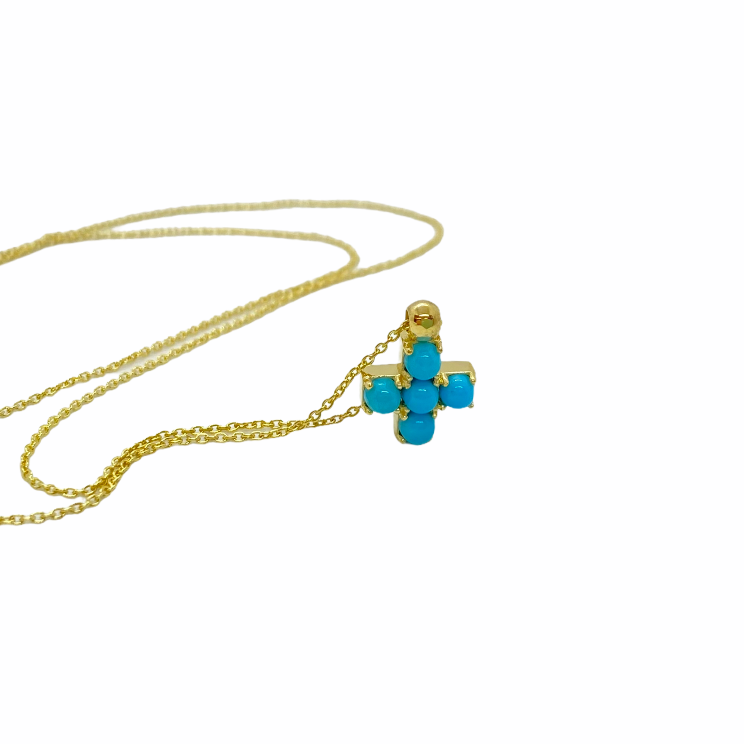 Turquoise 5 stone tiny cross — Melina Fachidis (4)