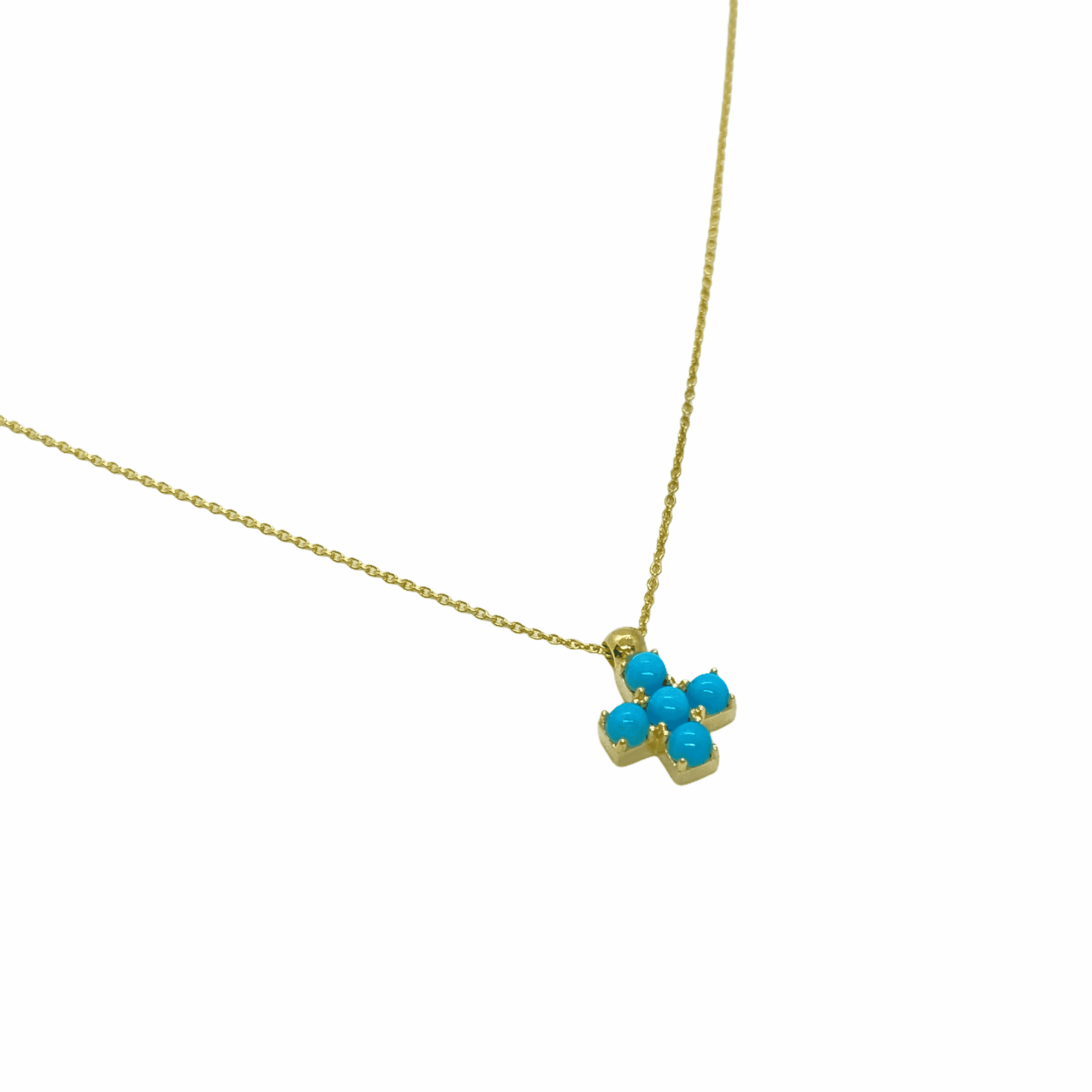Turquoise 5 stone tiny cross — Melina Fachidis (3)