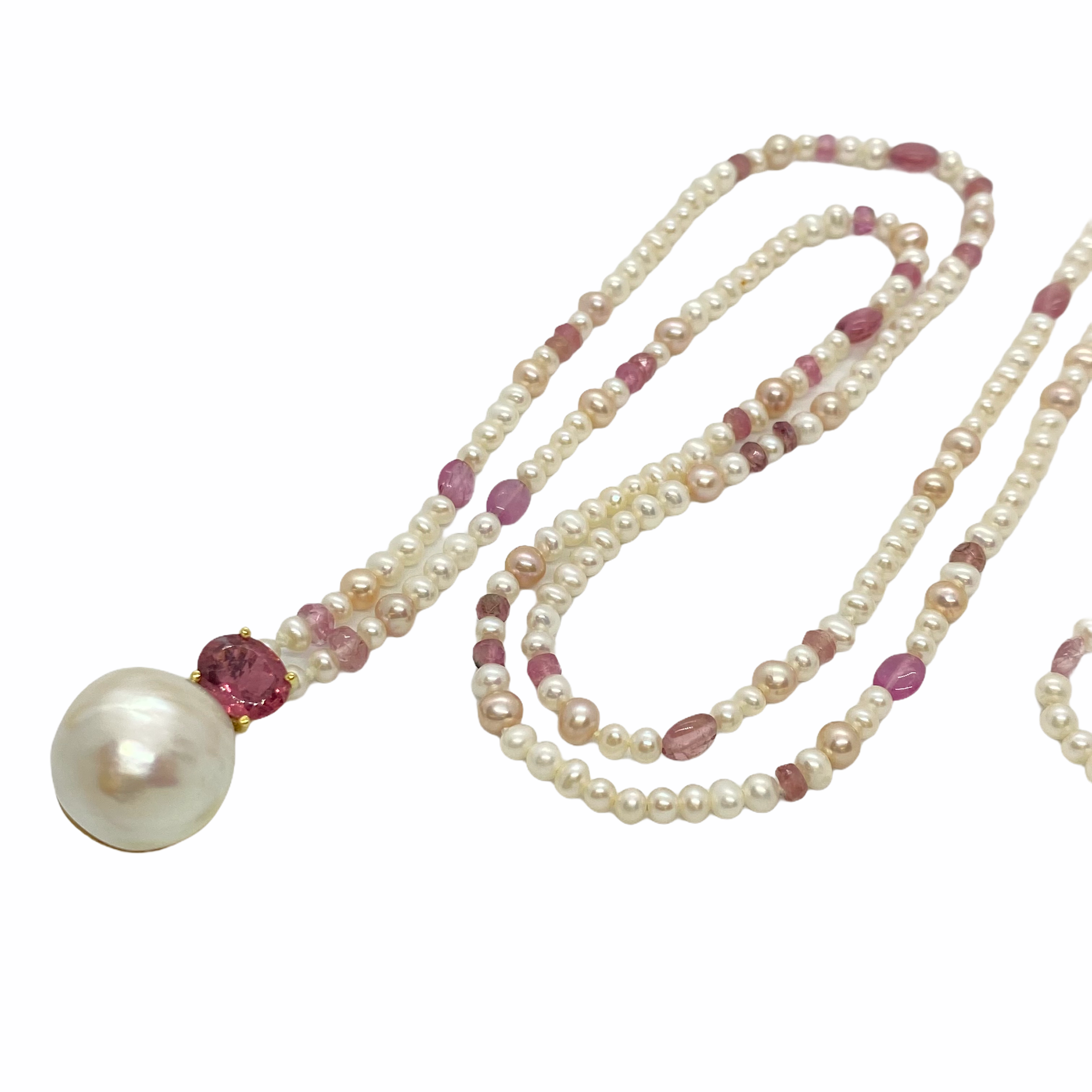 Pink tourmaline and south sea pearl long necklace — Melina Fachidis (3)