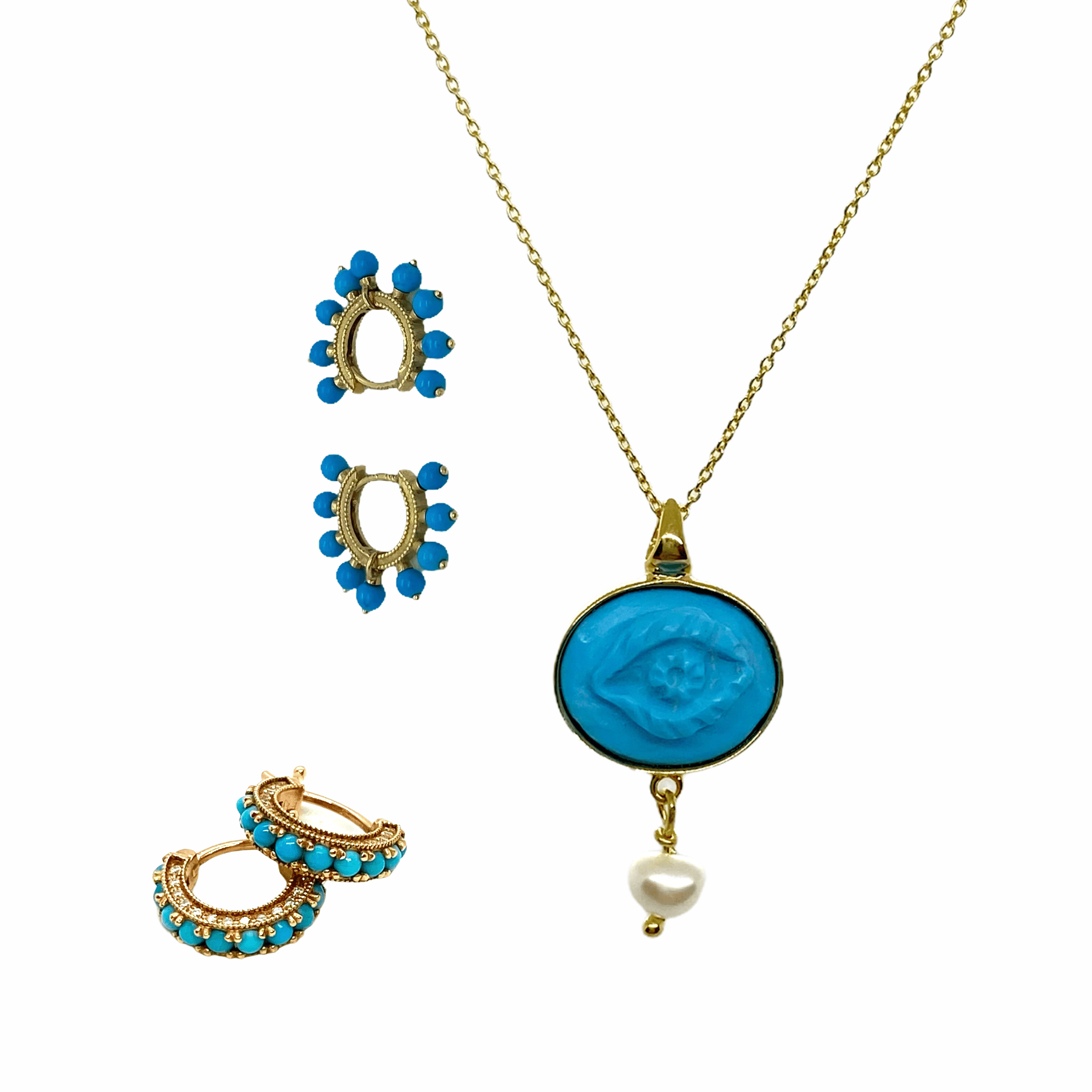 Turquoise eye hand carved pendant — Melina Fachidis (3)
