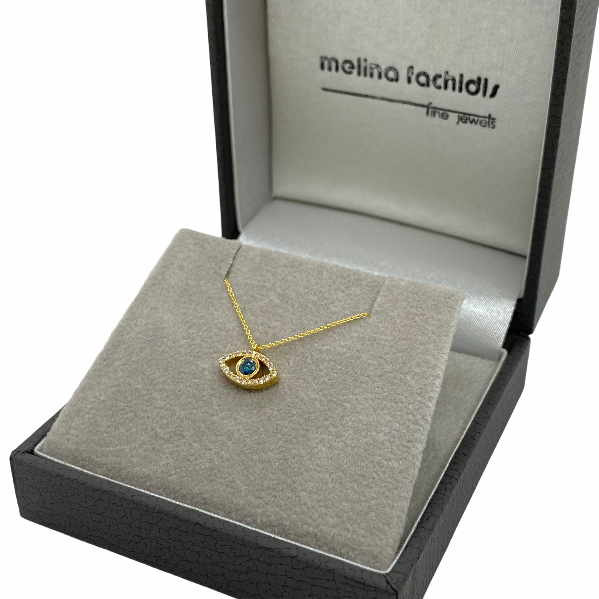Blue sapphire and white diamond eye shaped pendant — Melina Fachidis (4)