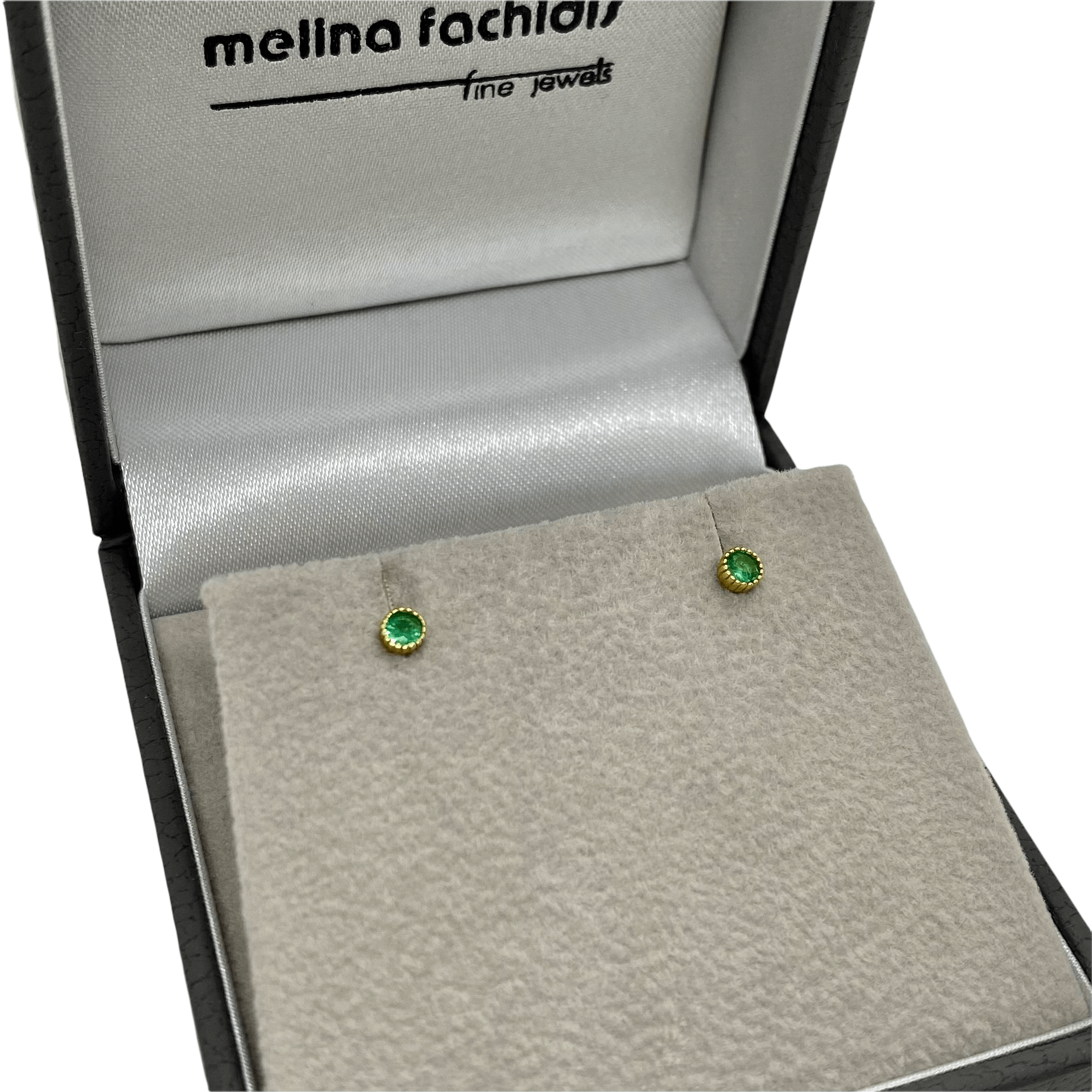 Emerald golden stud earrings — Melina Fachidis (4)