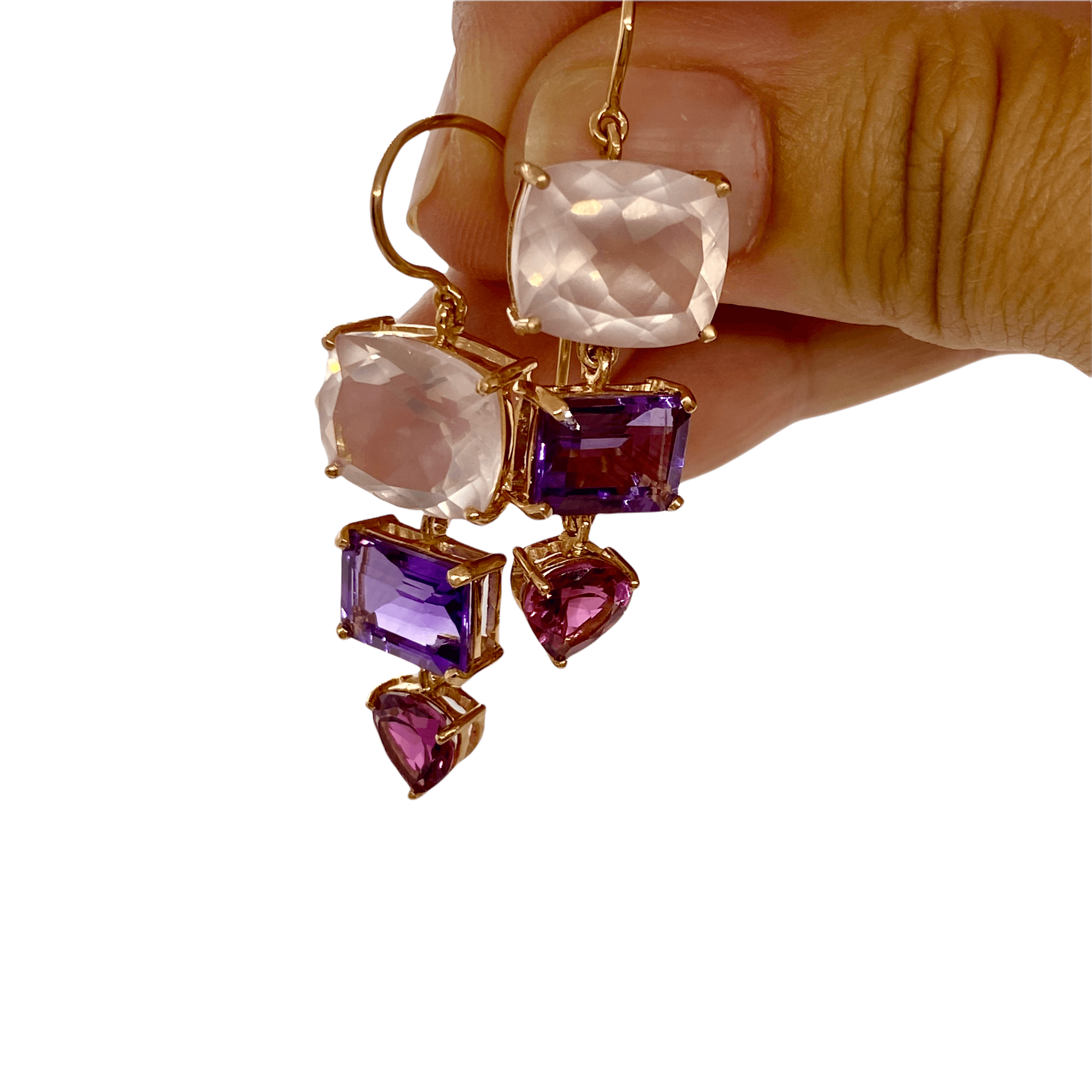 Triple long gemstone earrings — Melina Fachidis (4)