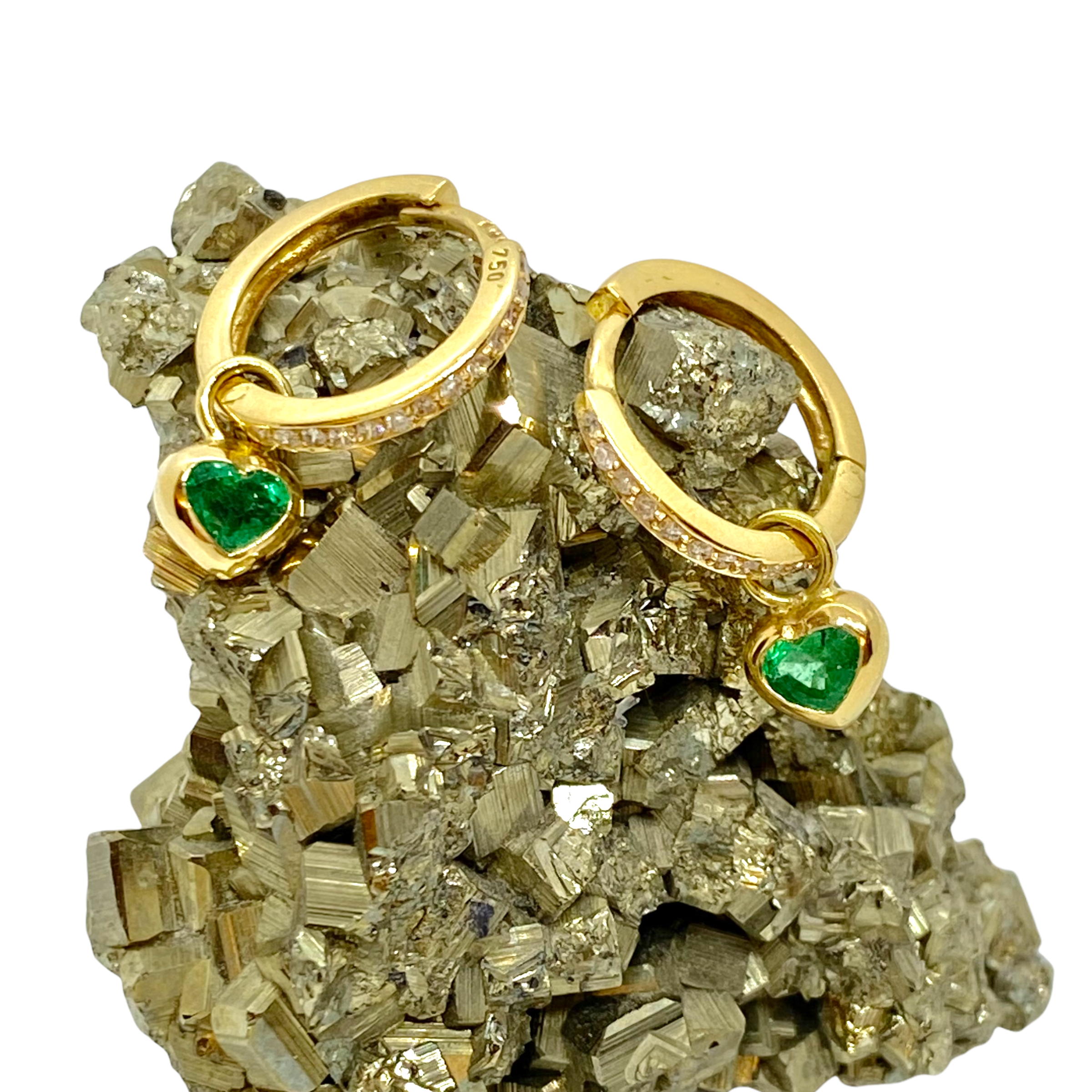 Diamond Huggies with heart-shaped emerald drops — Melina Fachidis (6)