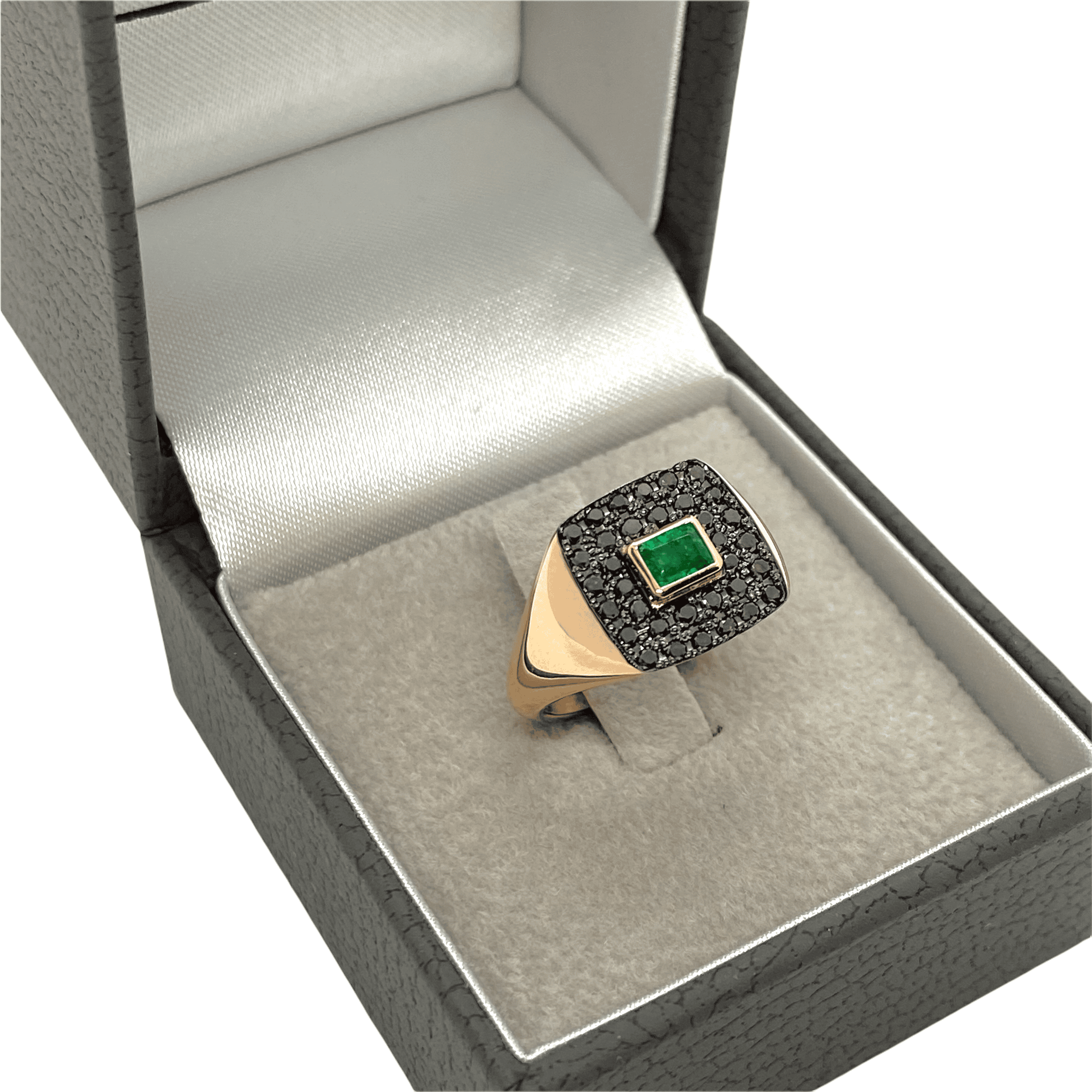 Square chevalier black diamond and emerald ring — Melina Fachidis (3)