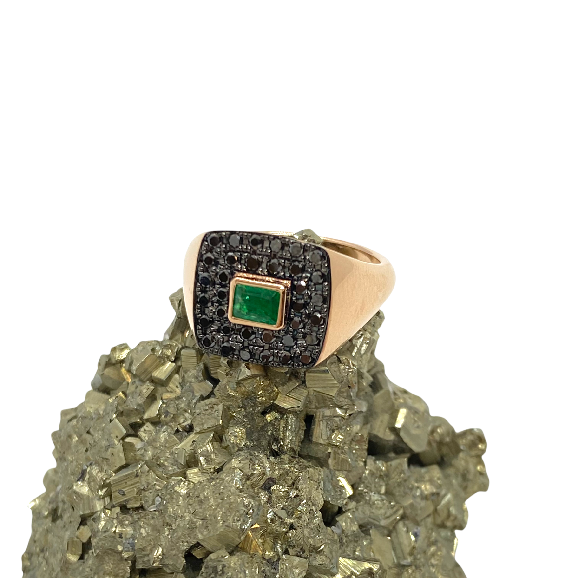 Square chevalier black diamond and emerald ring — Melina Fachidis (2)