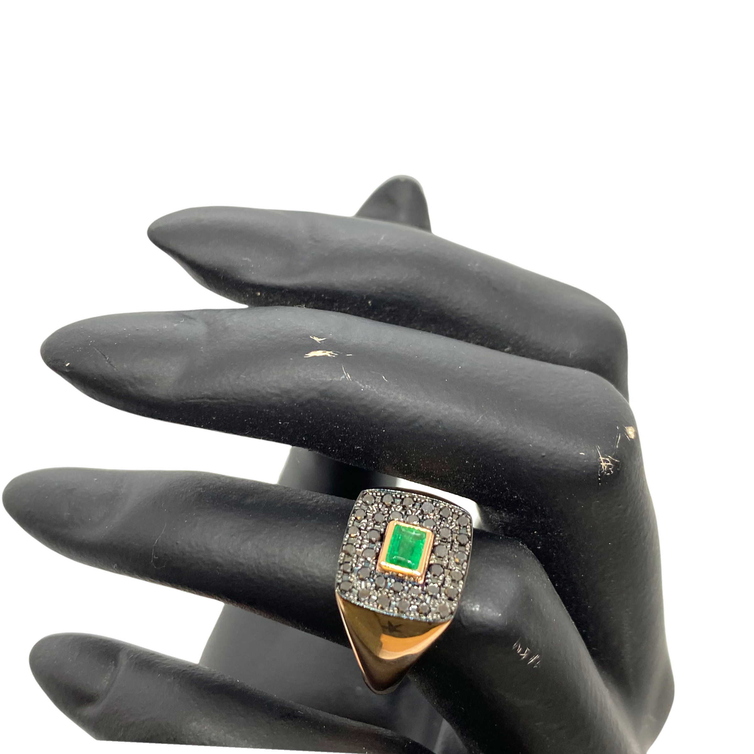 Square chevalier black diamond and emerald ring — Melina Fachidis (6)