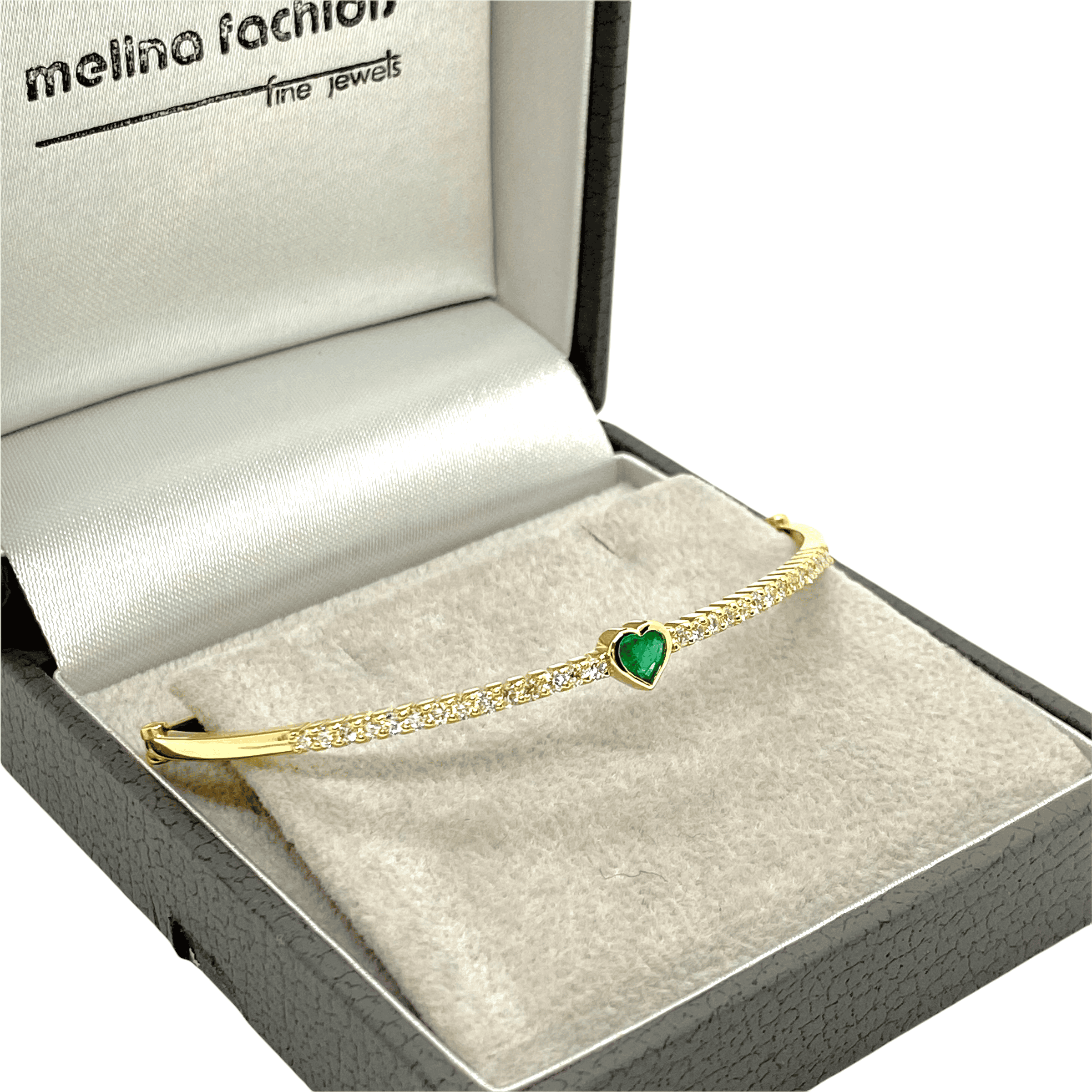 Emerald & diamond 18k yellow gold cuff bracelet — Melina Fachidis (4)