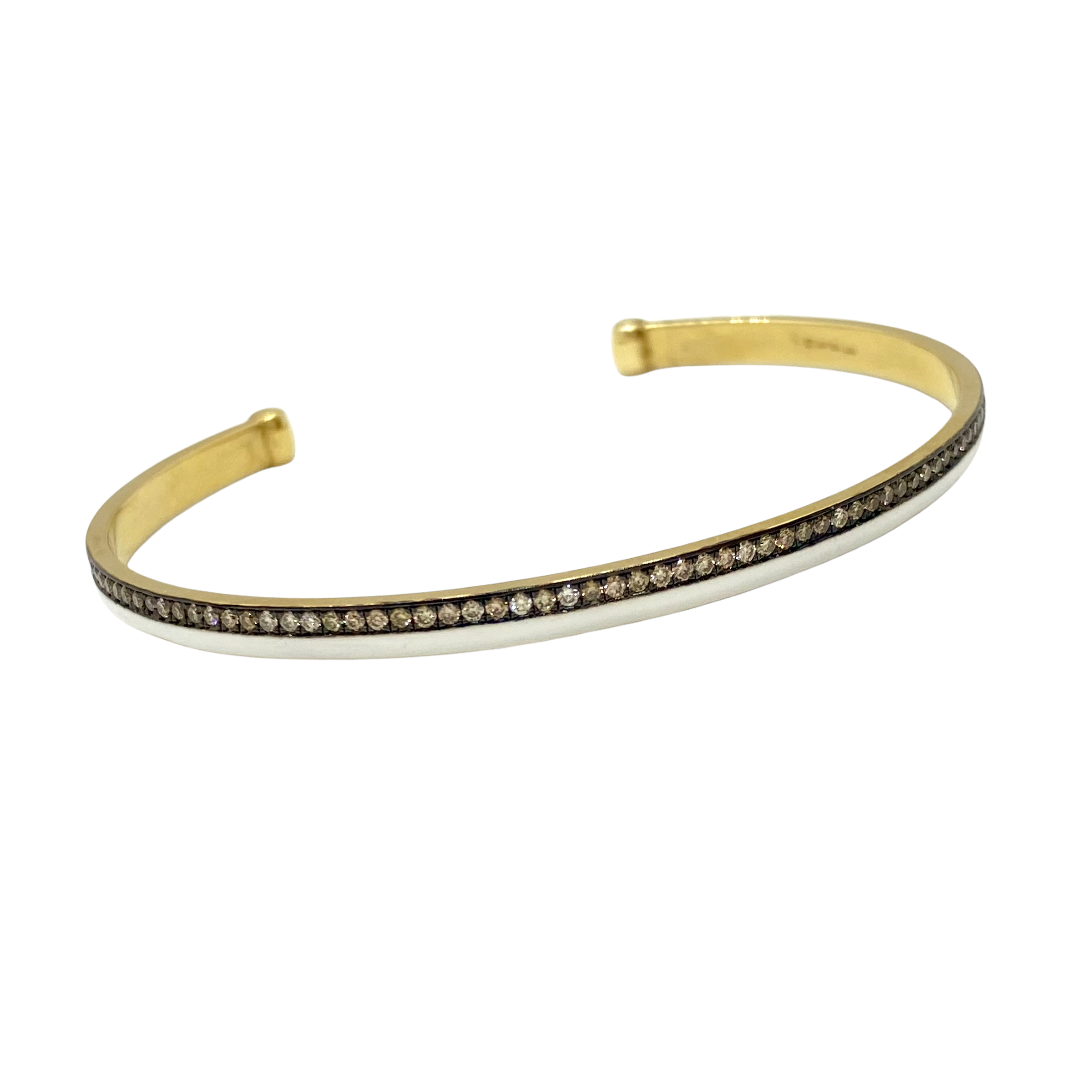 White enameled line and brown diamond cuff bracelet — Melina Fachidis (2)