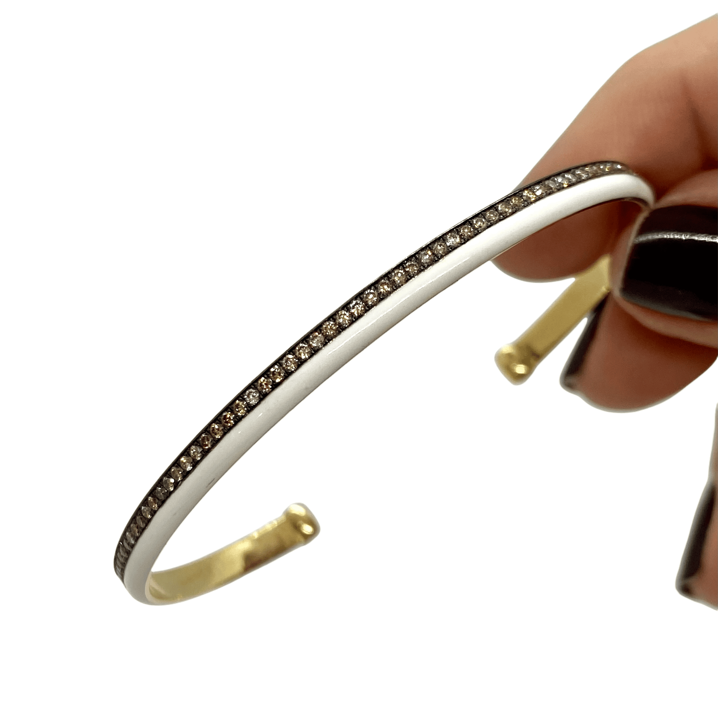 White enameled line and brown diamond cuff bracelet — Melina Fachidis (4)