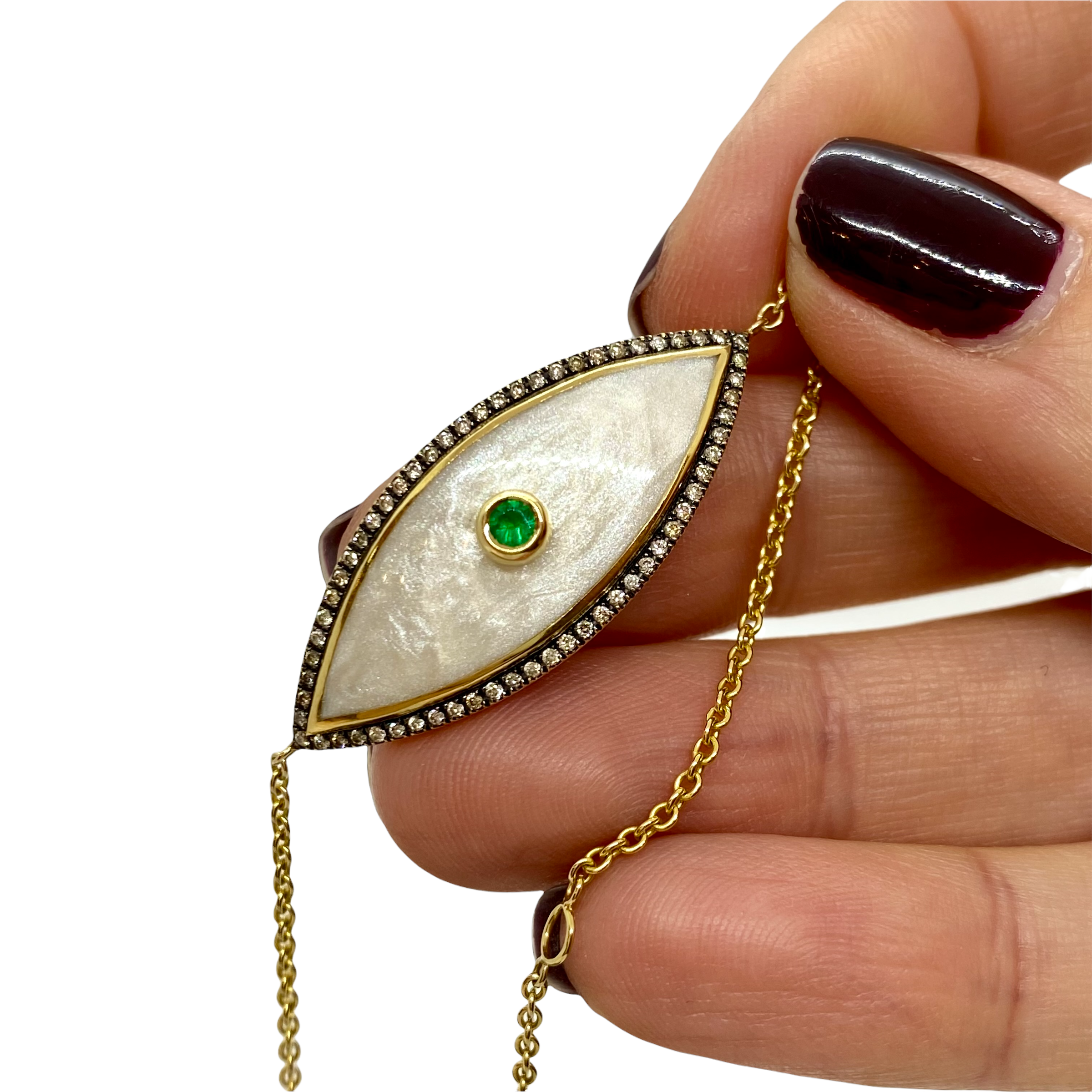 Pearly eye shaped diamond and emerald bracelet — Melina Fachidis (3)