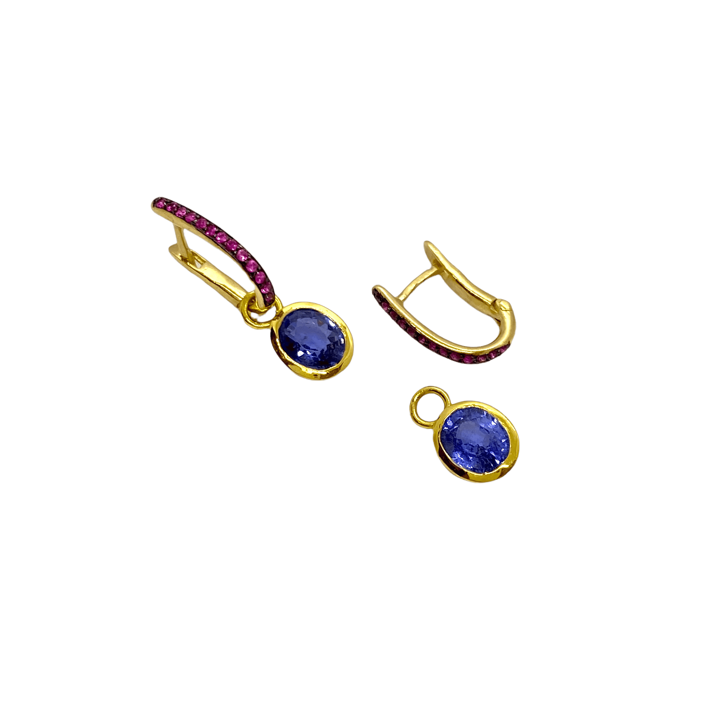 Tanzanite drops on ruby hoops — Melina Fachidis (2)