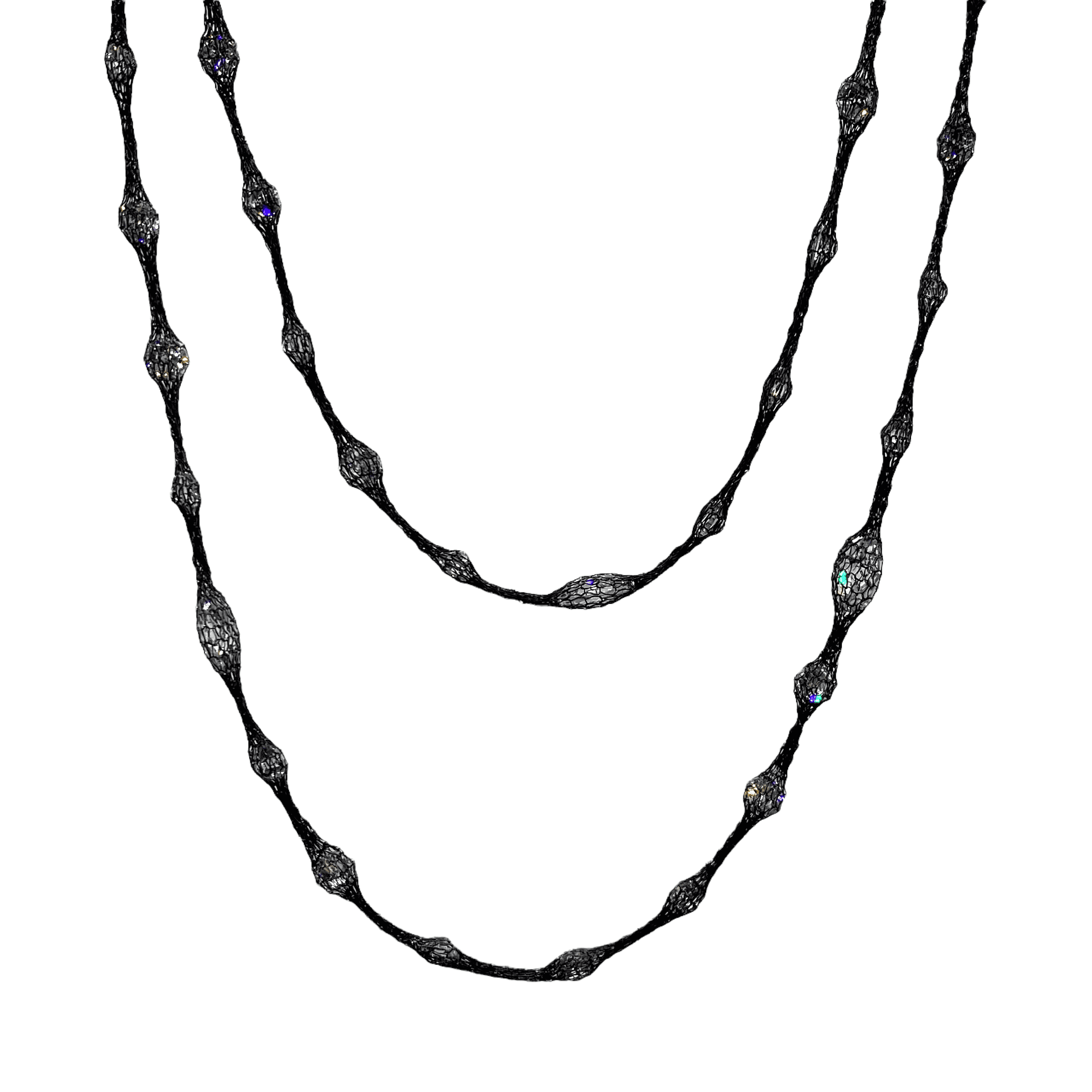 Crystal long black wire silver chain — Melina Fachidis