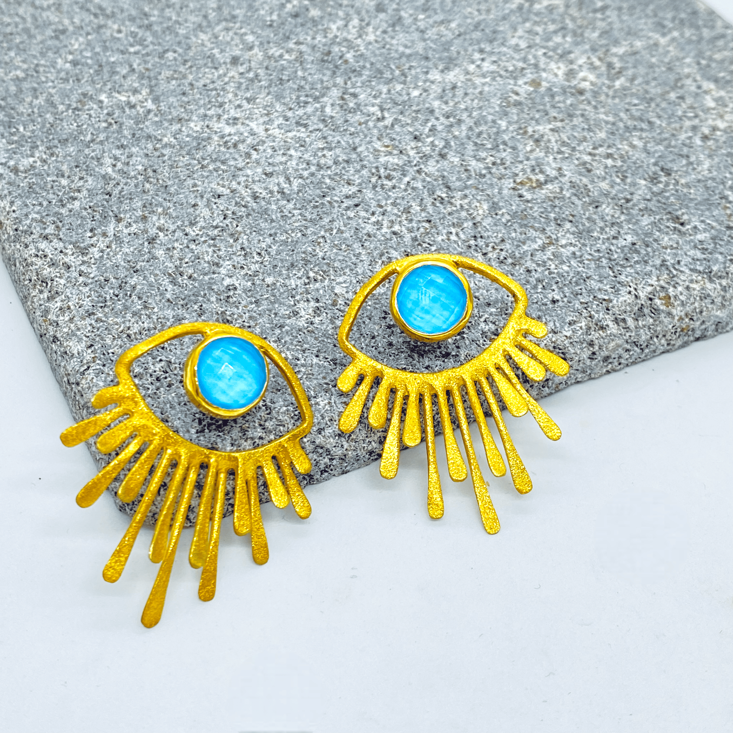 Turquoise eye earrings with rays — Melina Fachidis (4)