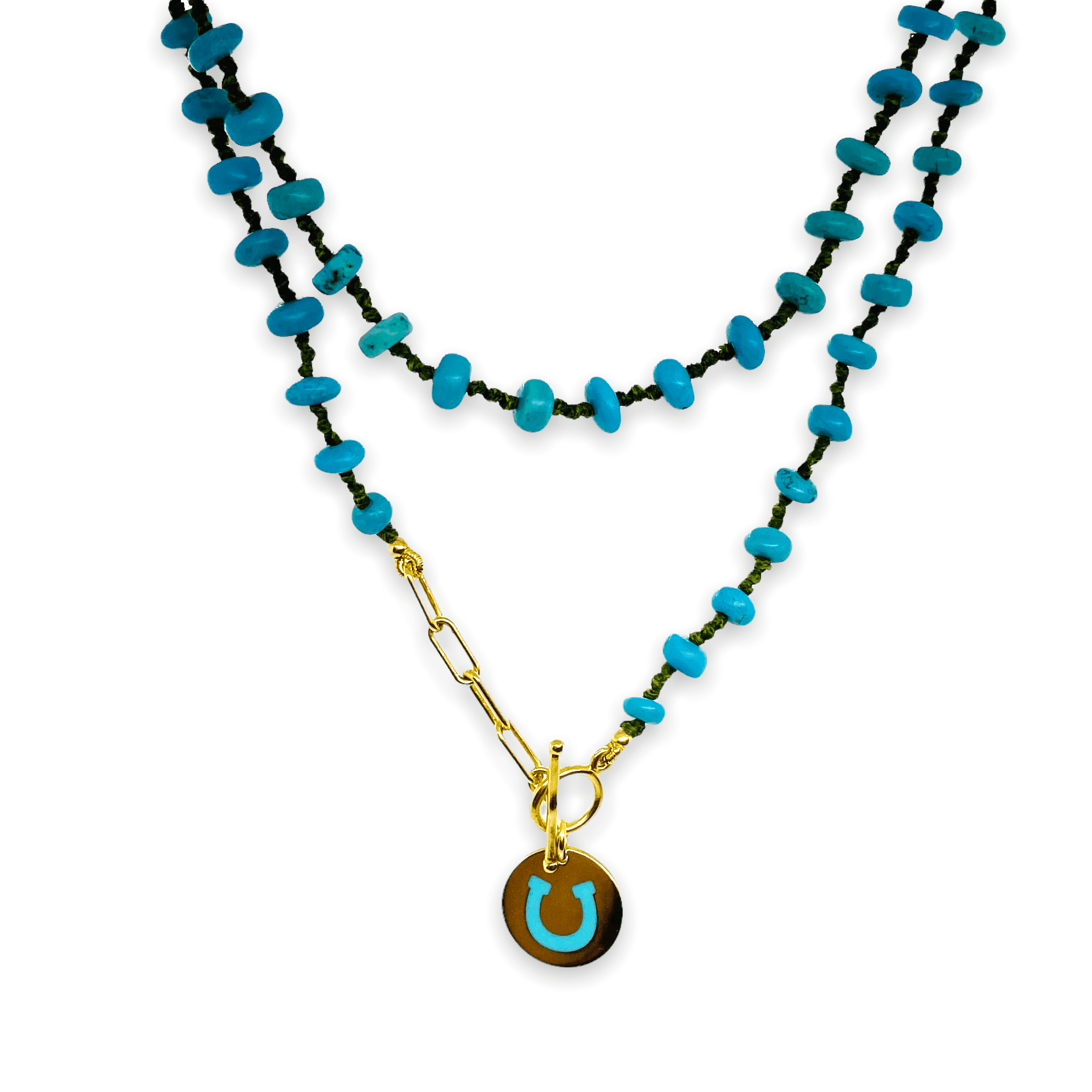 Turquoise lucky charm long necklace — Melina Fachidis
