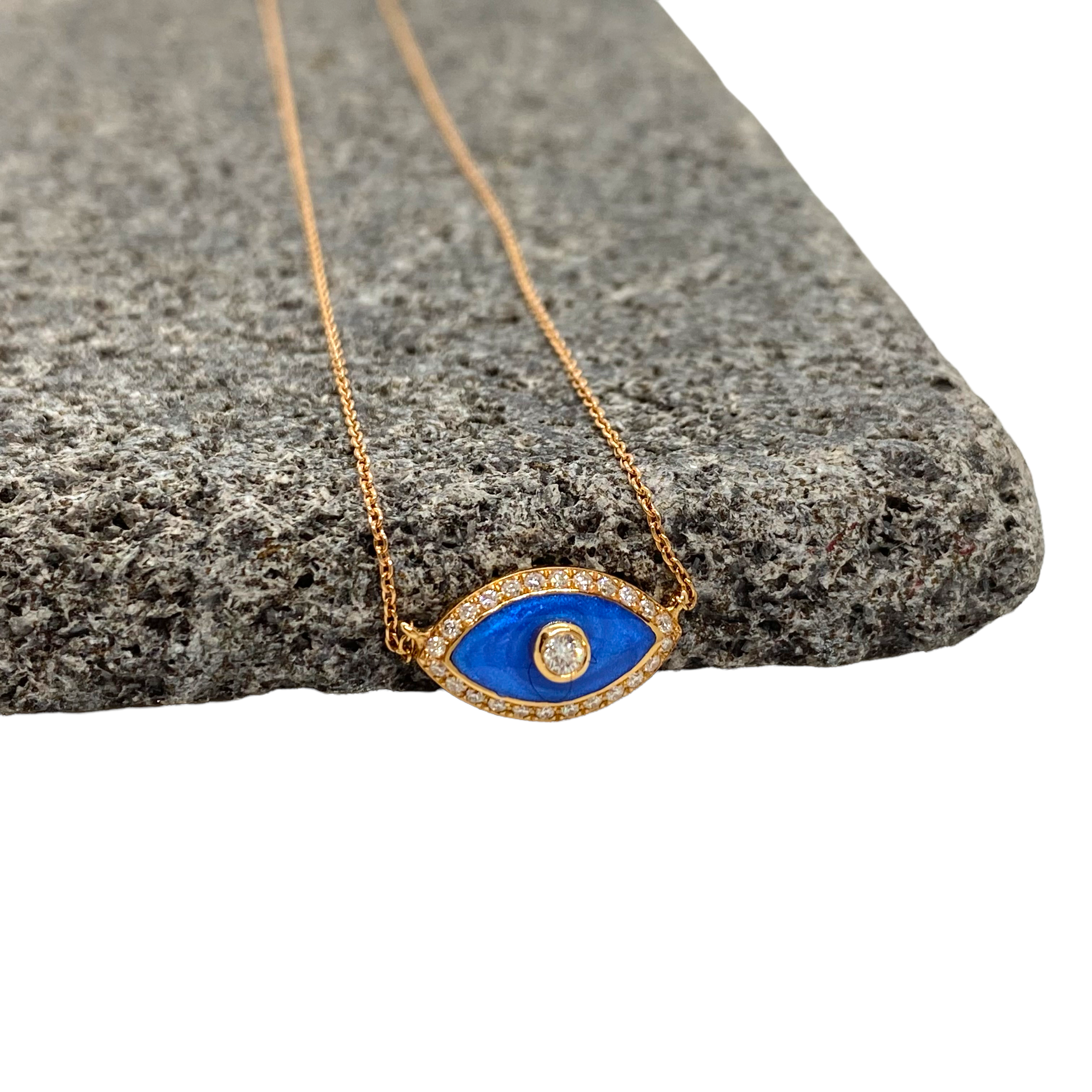 Blue enamel eye shaped diamond pendant — Melina Fachidis (5)