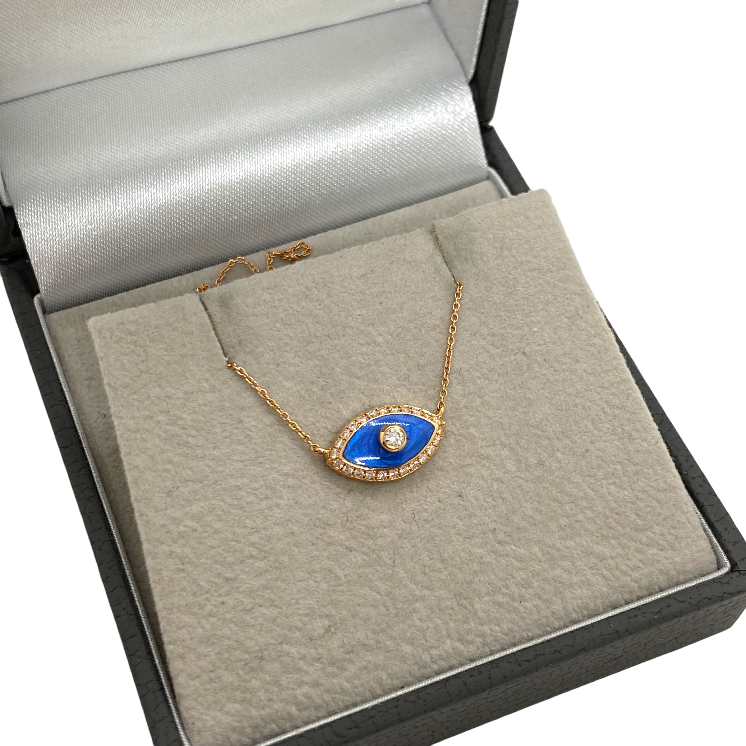 Blue enamel eye shaped diamond pendant — Melina Fachidis (2)