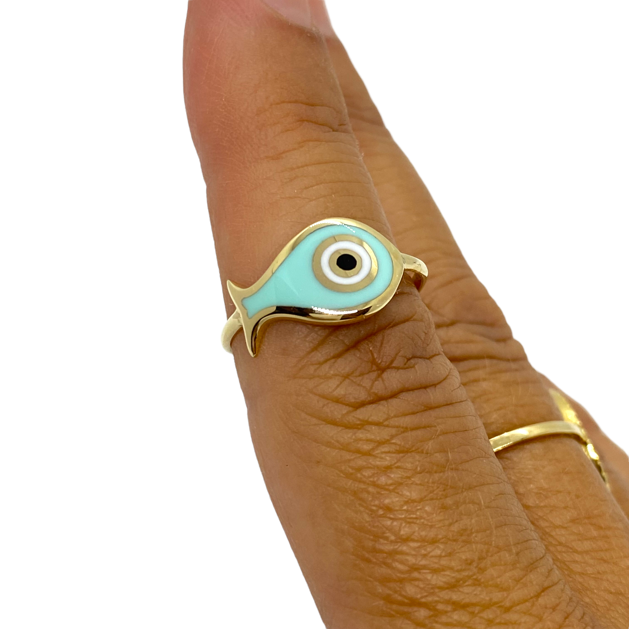 14k yellow gold ring with enamel fish minimal design — Melina Fachidis (2)