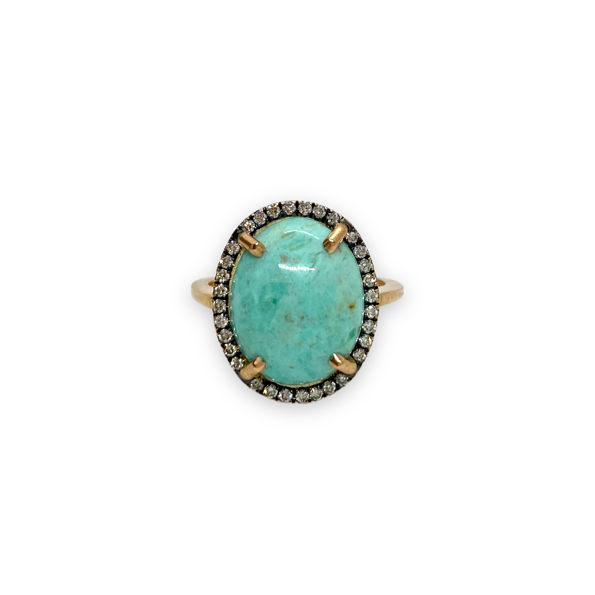 Cabochon cut turquoise 18k rose gold ring with a diamond outline — Melina Fachidis (2)