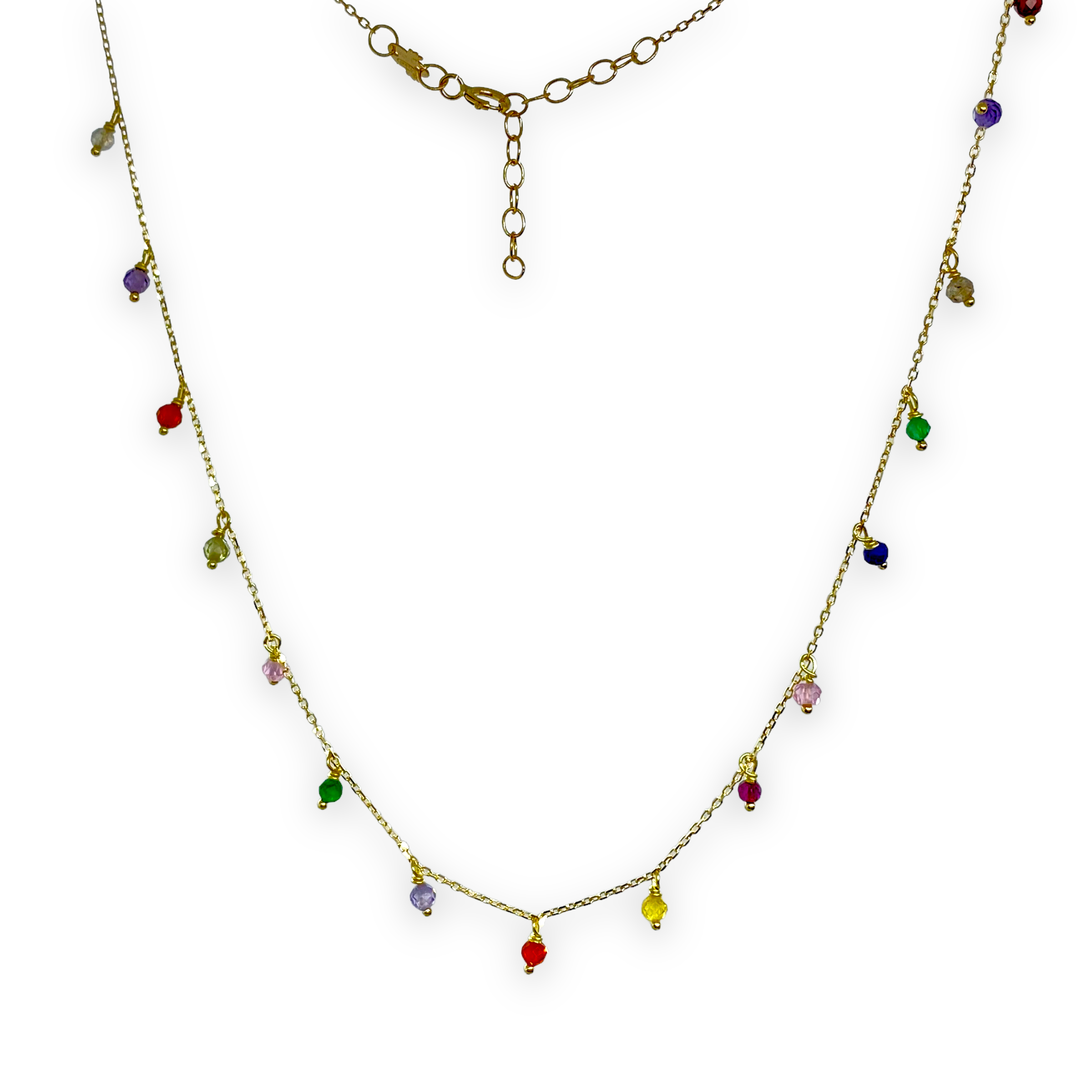Multicoloured natural topaz gold chain necklace — Melina Fachidis (2)