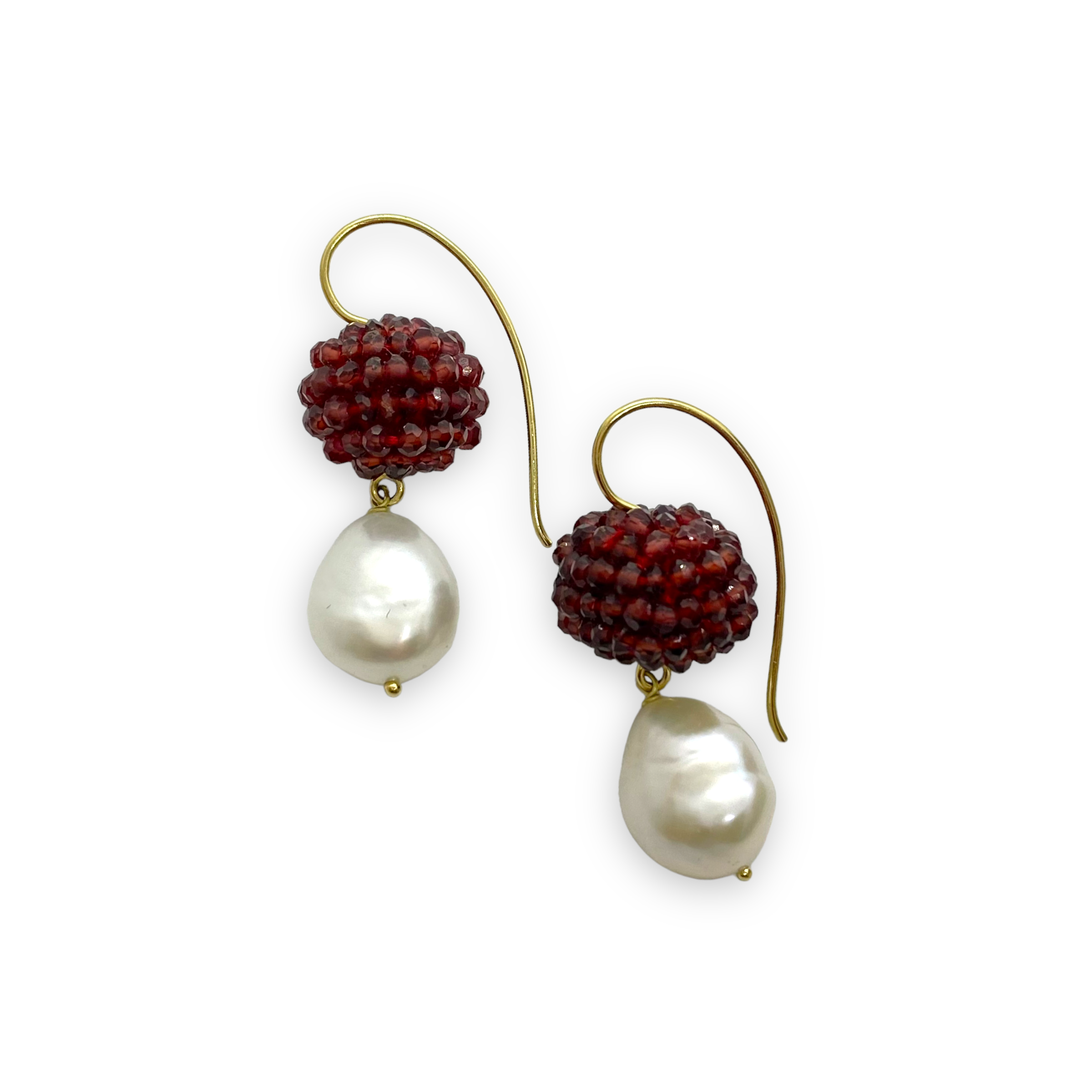 Red garnet berry and pearl earrings — Melina Fachidis (4)