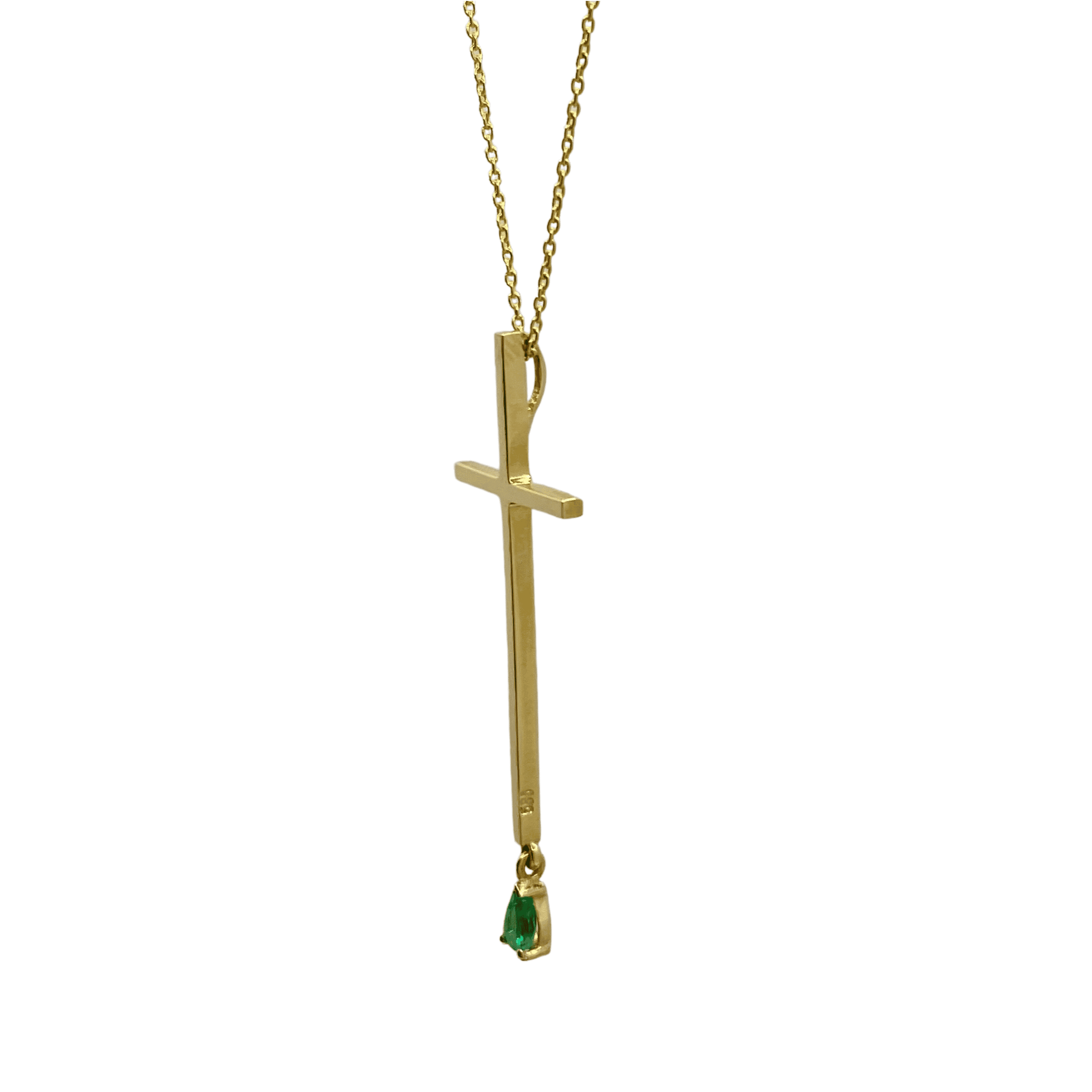 Emerald fine golden long cross — Melina Fachidis (4)