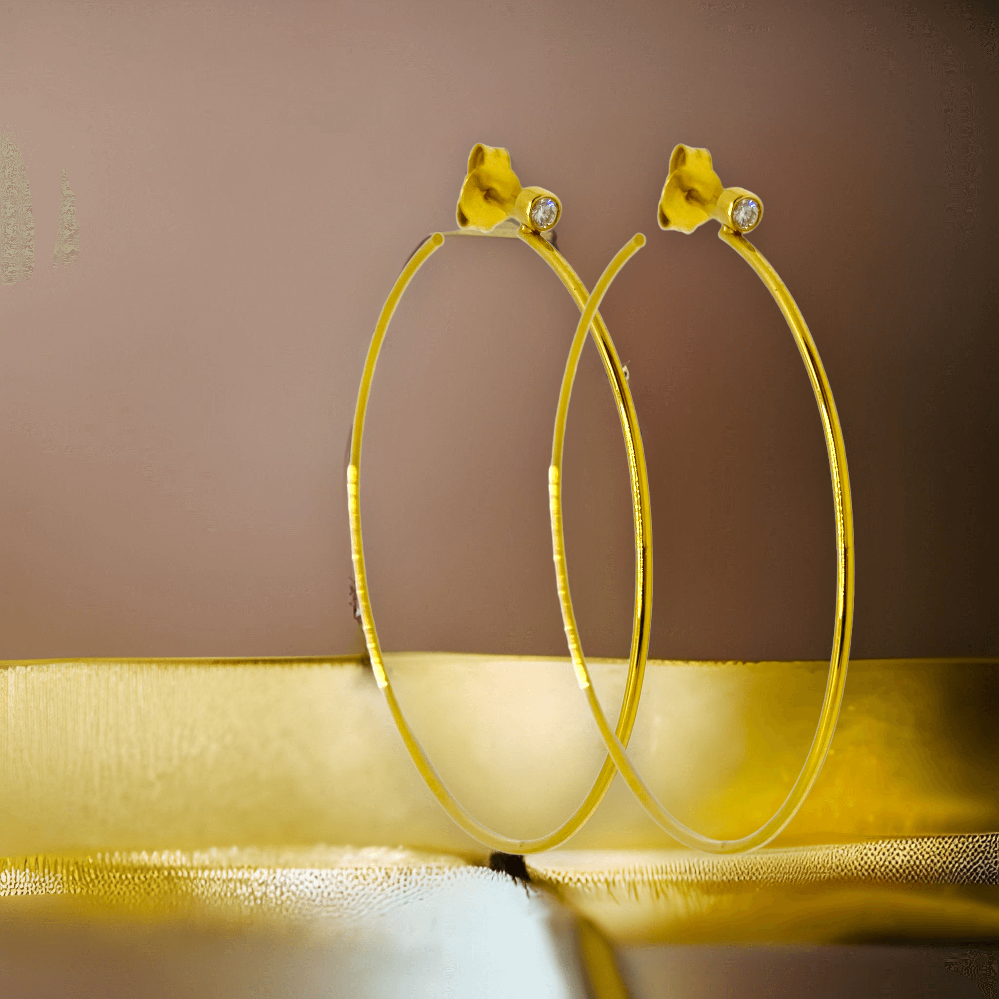Yellow gold one diamond large hoops — Melina Fachidis (2)