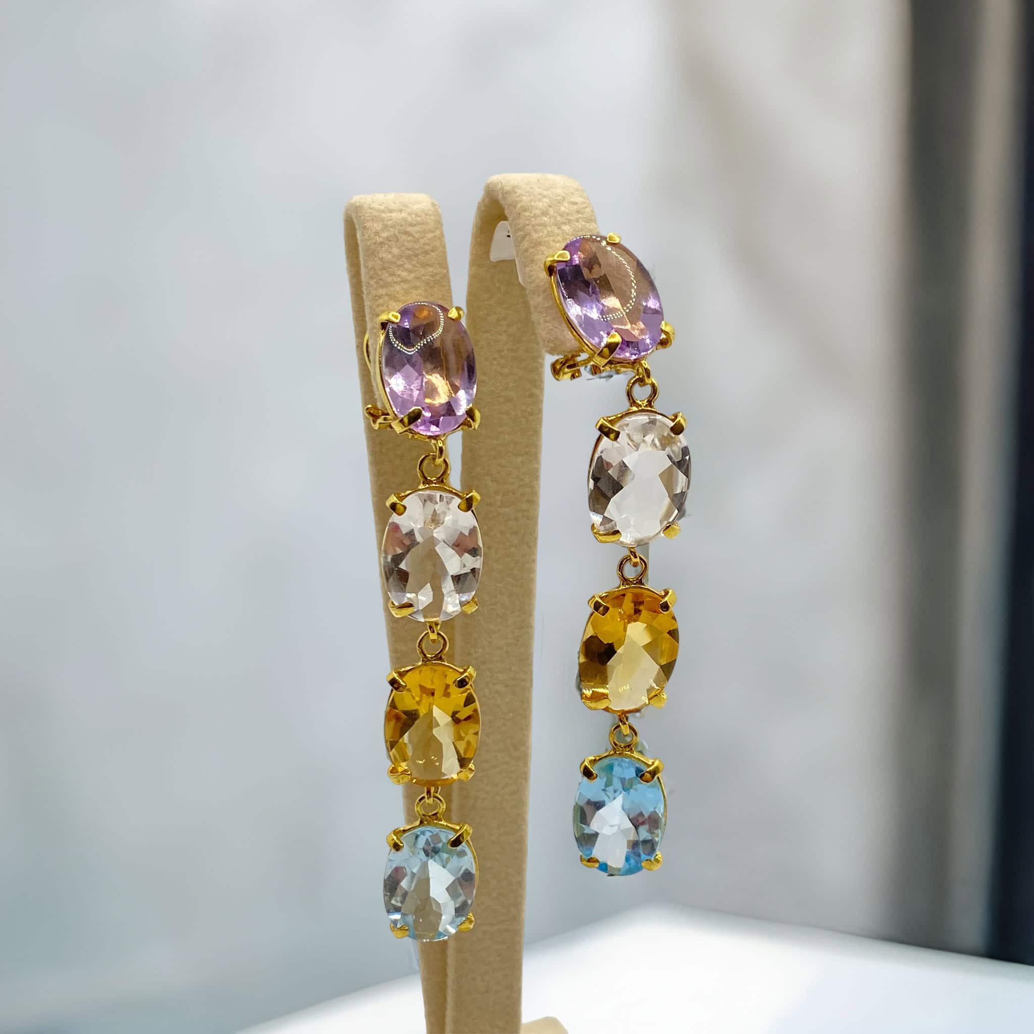 Four stone multicoloured long earrings — Melina Fachidis (2)