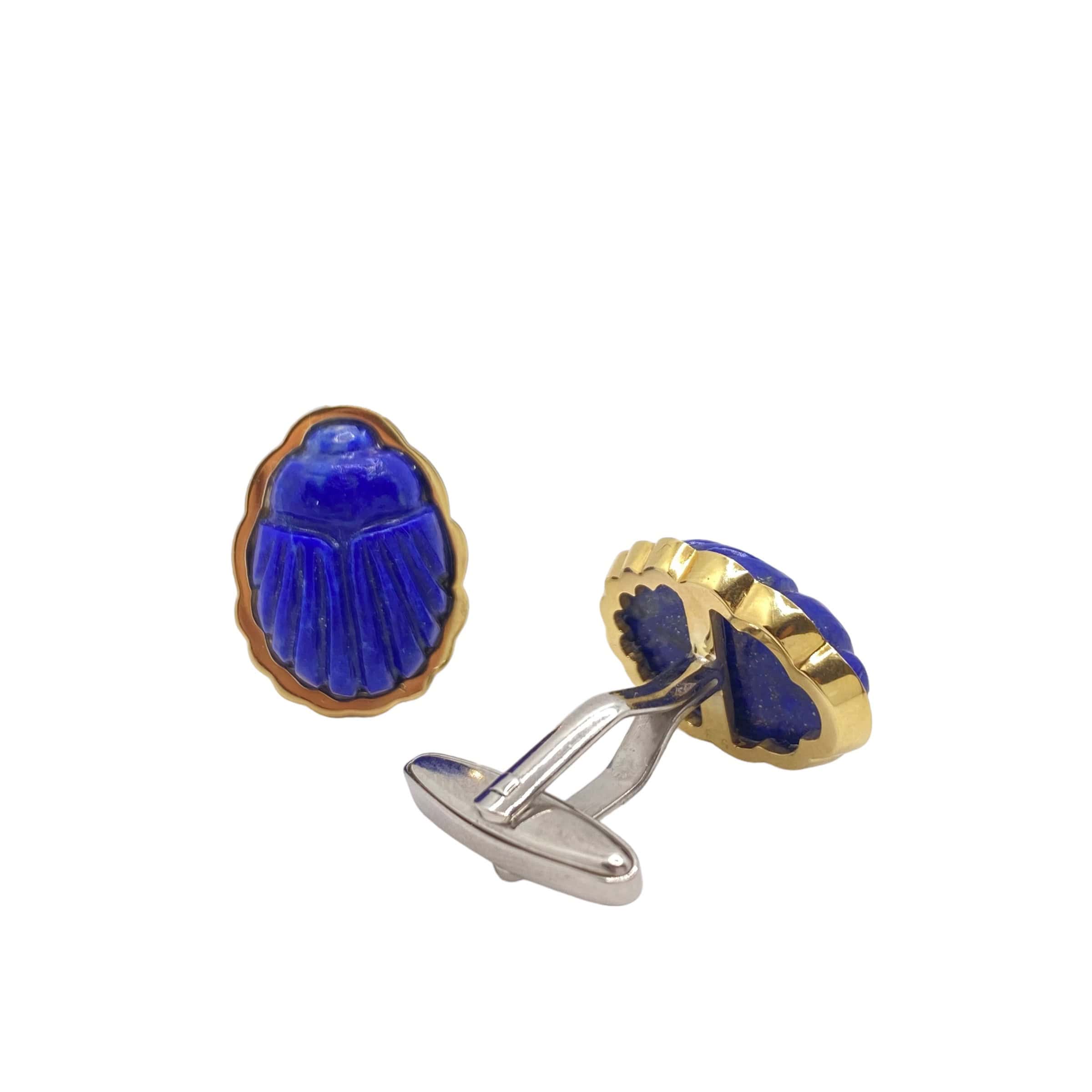 Lapis lazuli carved scarab unisex cufflinks — Melina Fachidis (4)