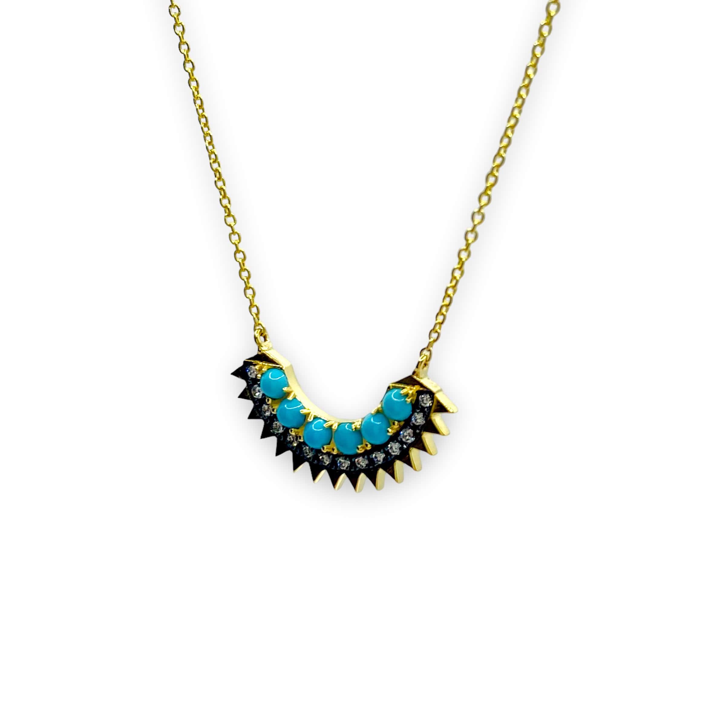 Sun rays turquoise and diamonds happy pendant — Melina Fachidis (4)