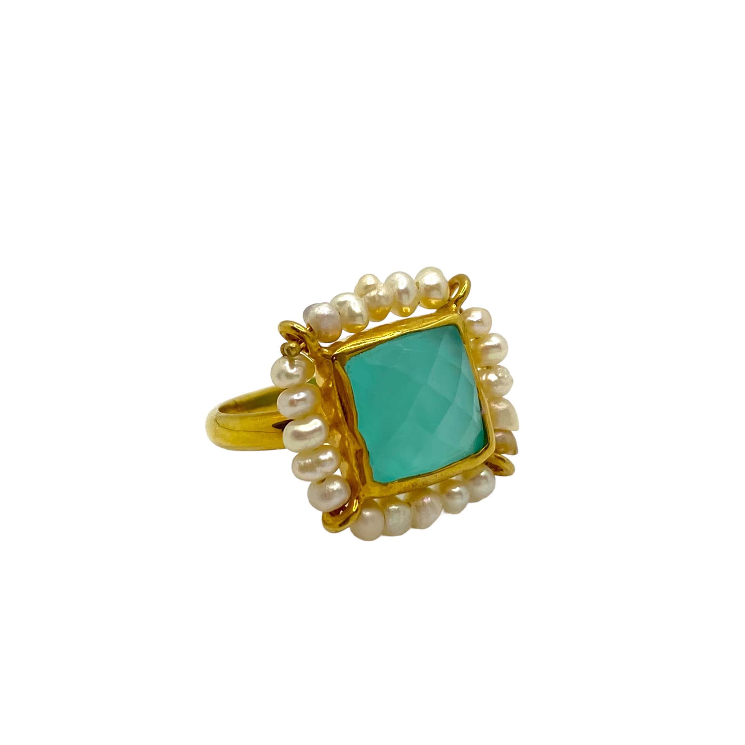 Chalcedony quartz-pearl ring — Melina Fachidis